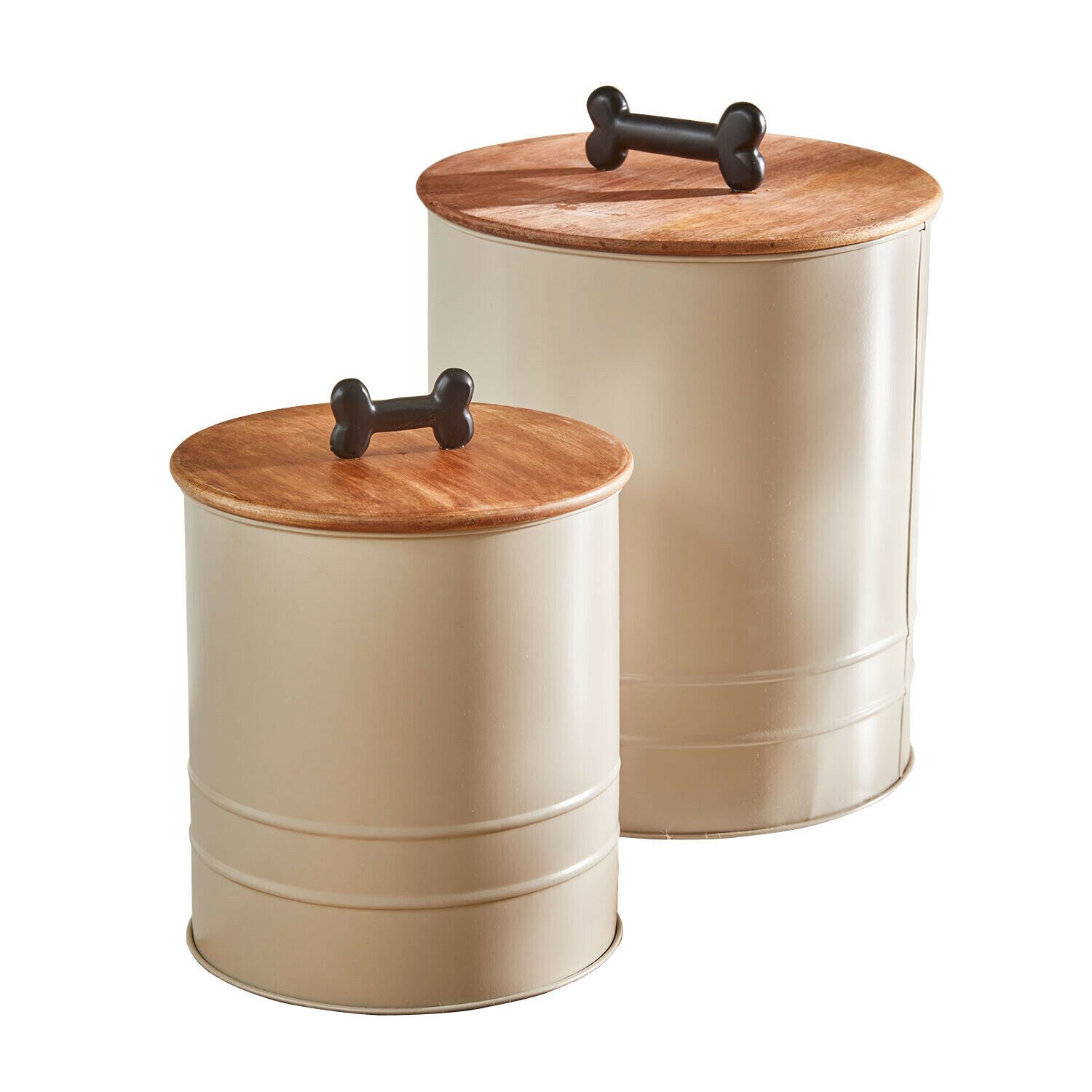 Mirabeau Futterbehälter Dose 2er Set Esteluna beige, Eisen, Deckel: Mangoholz (mangifera indica) von Mirabeau