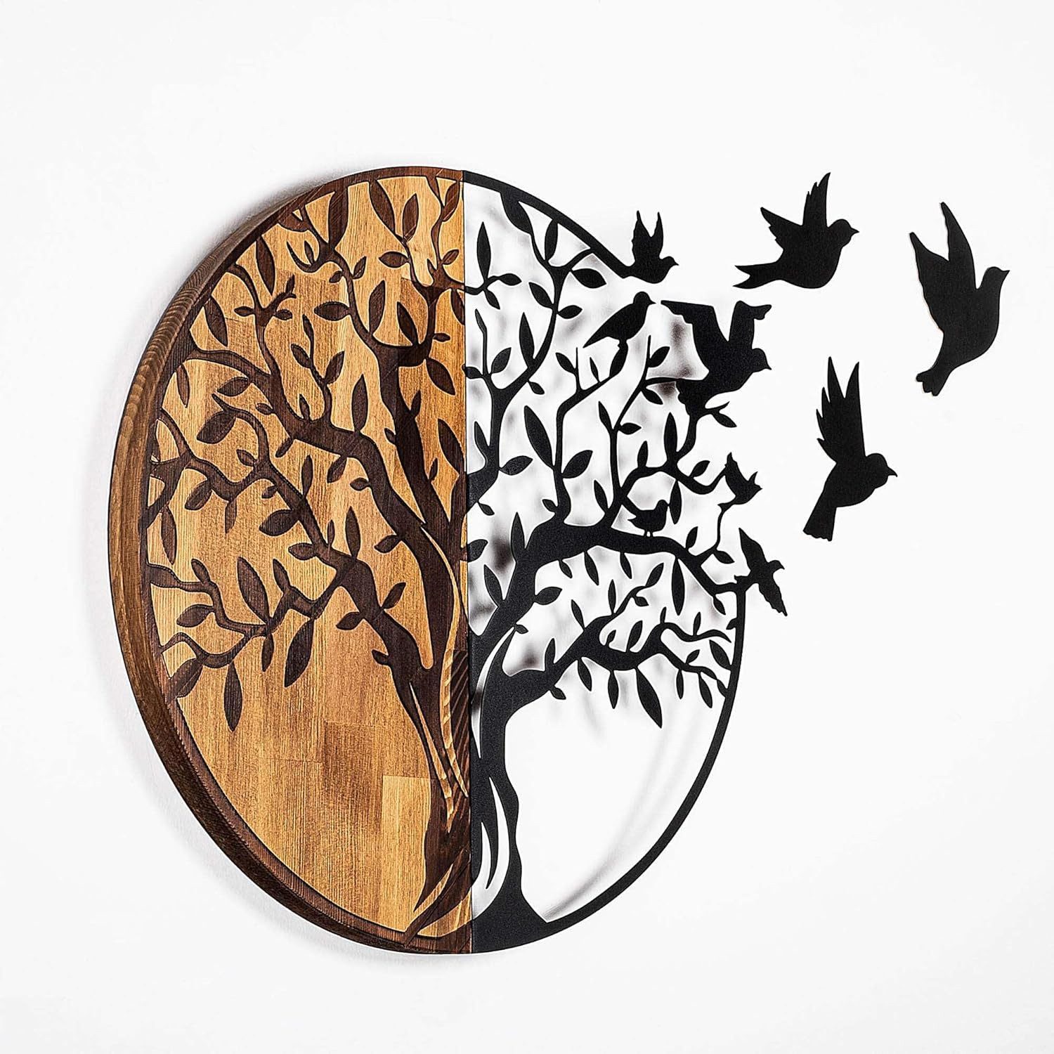 Wallity Dekoobjekt Wanddekoration 71x92 cm Holz Metall Schwarz Braun, Wandaccessoire, Wandobjekt Skulptur