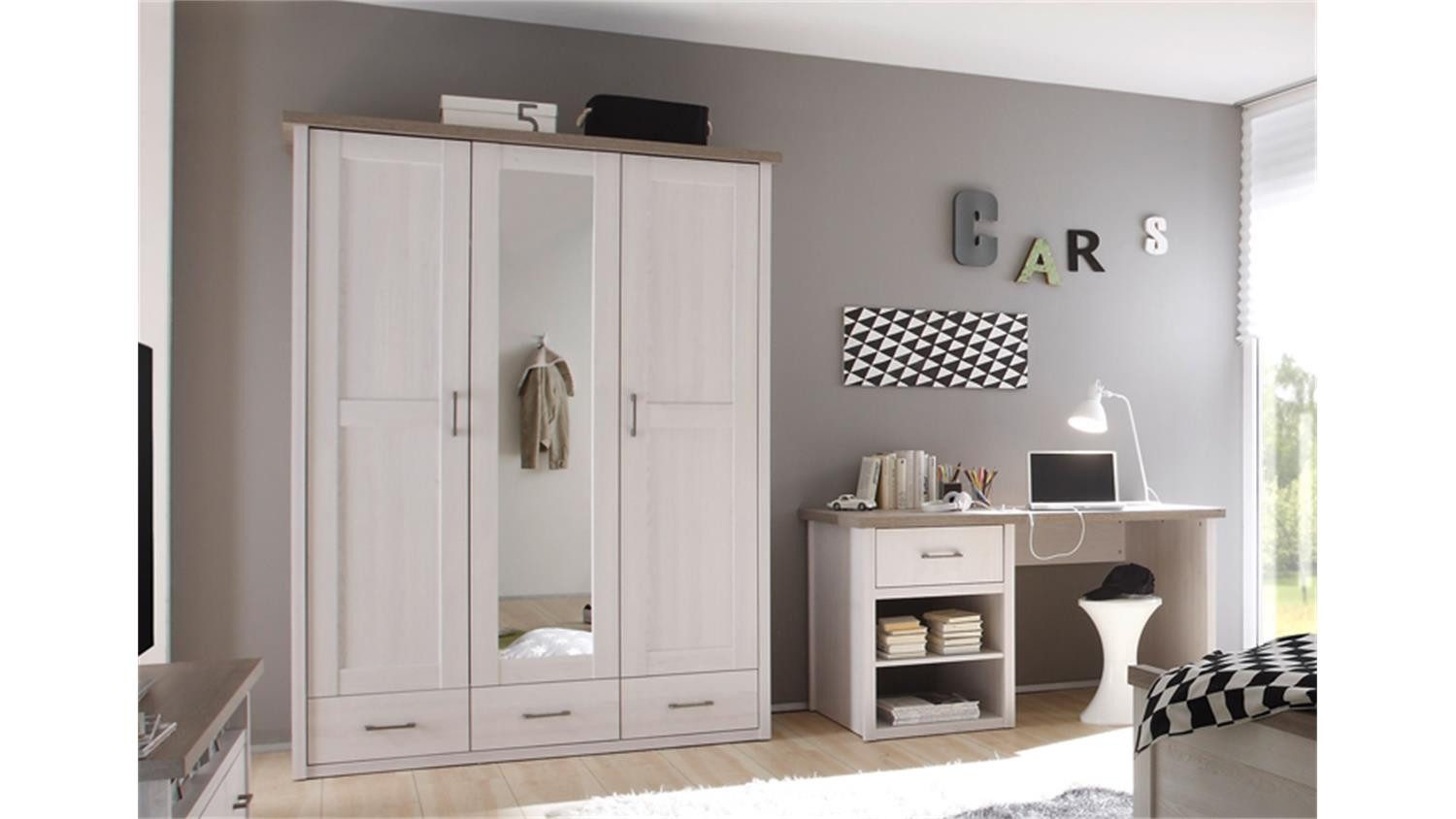 Bega Consult Jugendzimmer-Set Jugendzimmer Luca 7 teilig 2 Pinie weiß Trüffel, (7-tlg)