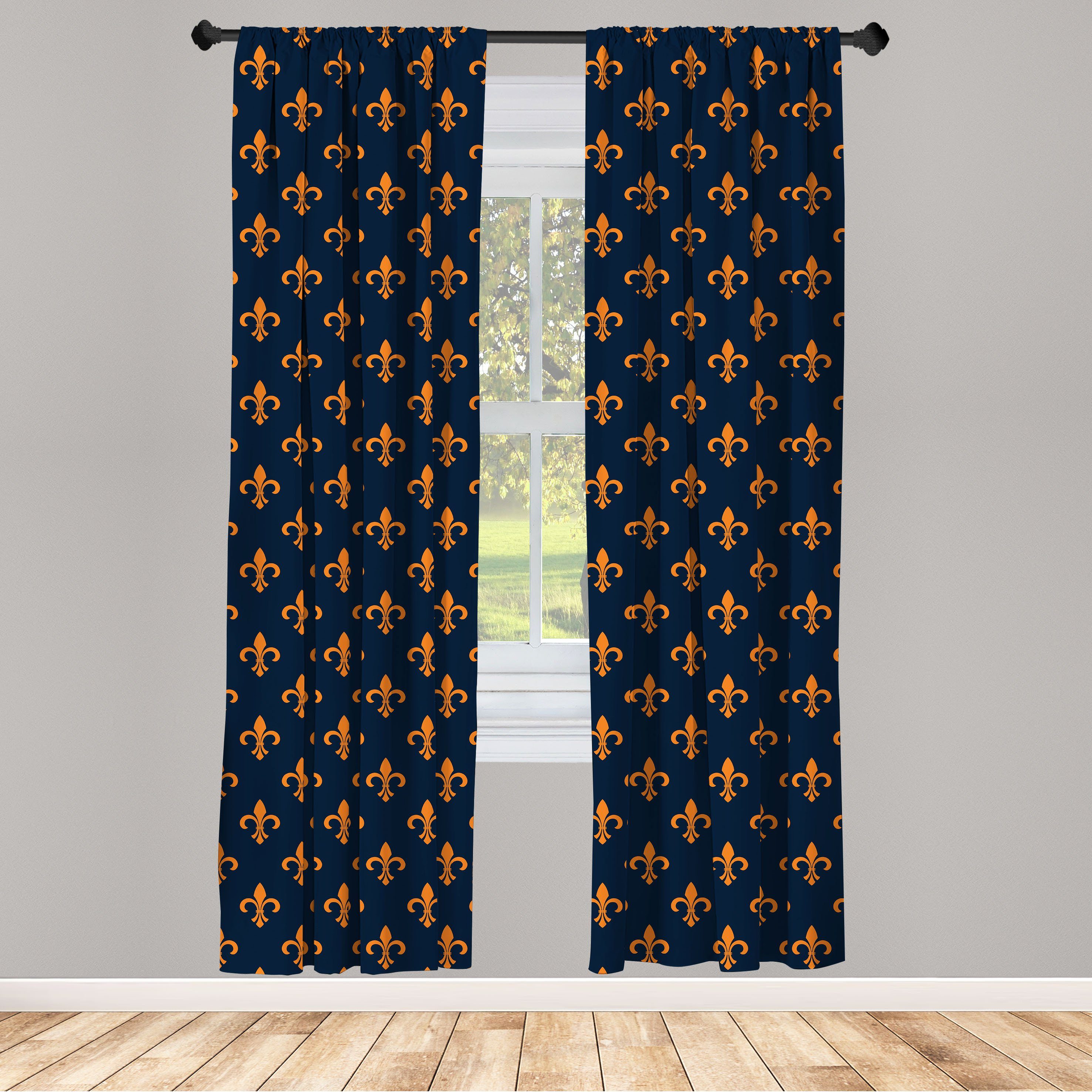 Gardine Vorhang für Wohnzimmer Schlafzimmer Dekor, Abakuhaus, Microfaser, Fleur De Lis Wappen Design