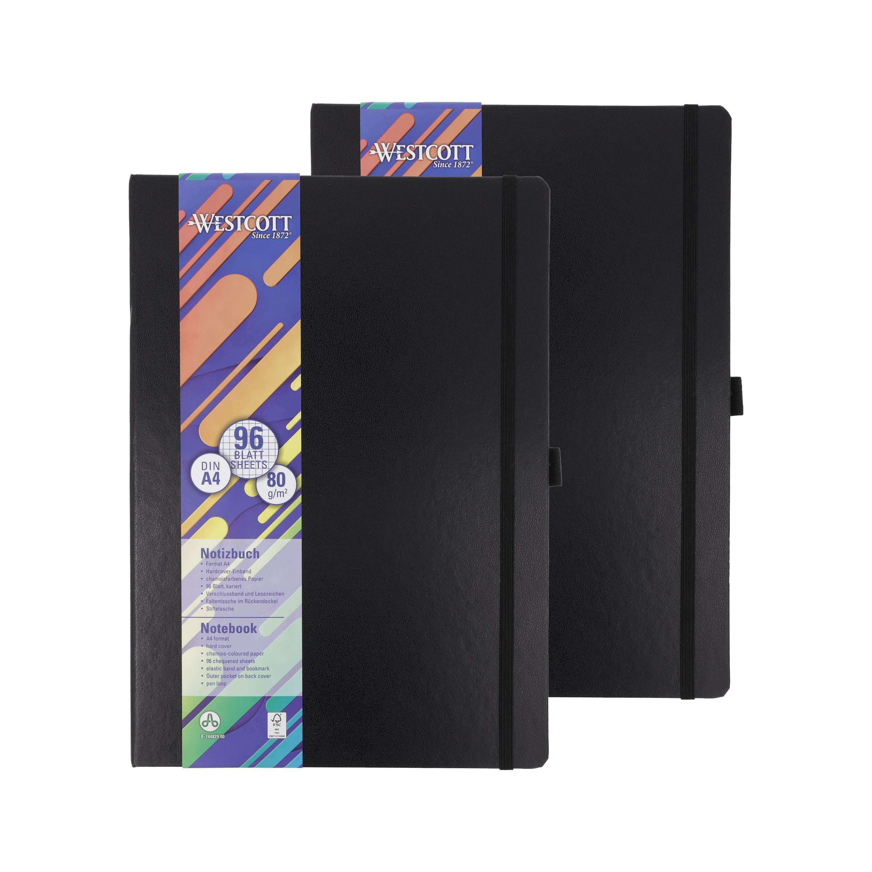 Notizbuch DIN A4 kariert (2er-Set), 192 Seiten im Hardcover, 80 g/m² FSC