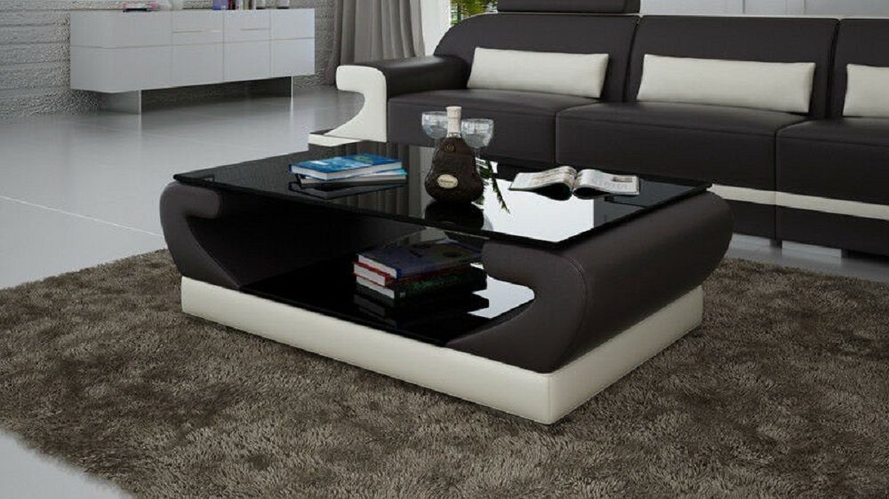 JVmoebel Couchtisch Tische Couchtisch Leder Glastisch Design Tisch Beistell Couch Farbe Braun/Beige
