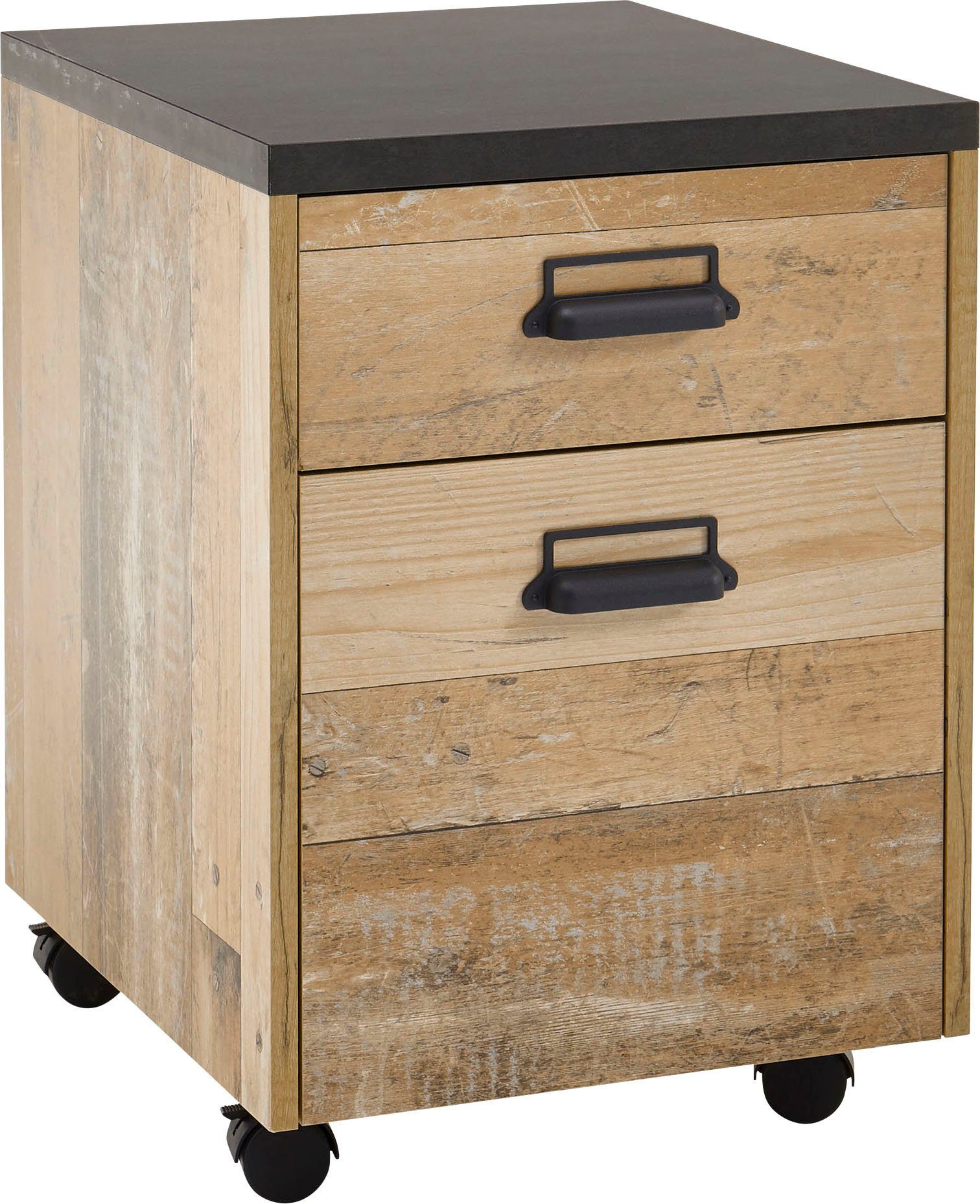 Home affaire Rollcontainer SHERWOOD, mit Apothekergriffen aus Metall, Breite 47 cm, Soft-Close-Funktion Old Style hell Dekor