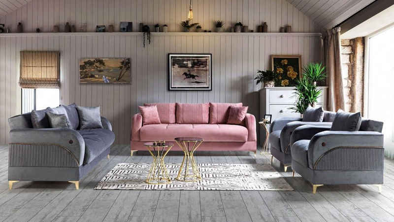 JVmoebel Wohnzimmer-Set Sofagarnitur 3+3+1+1 Sitzer Textil Modern Komplett Sessel Sofa, (3 Sitzer / 2 Sitzer / 2x Sessel), Made In Europe