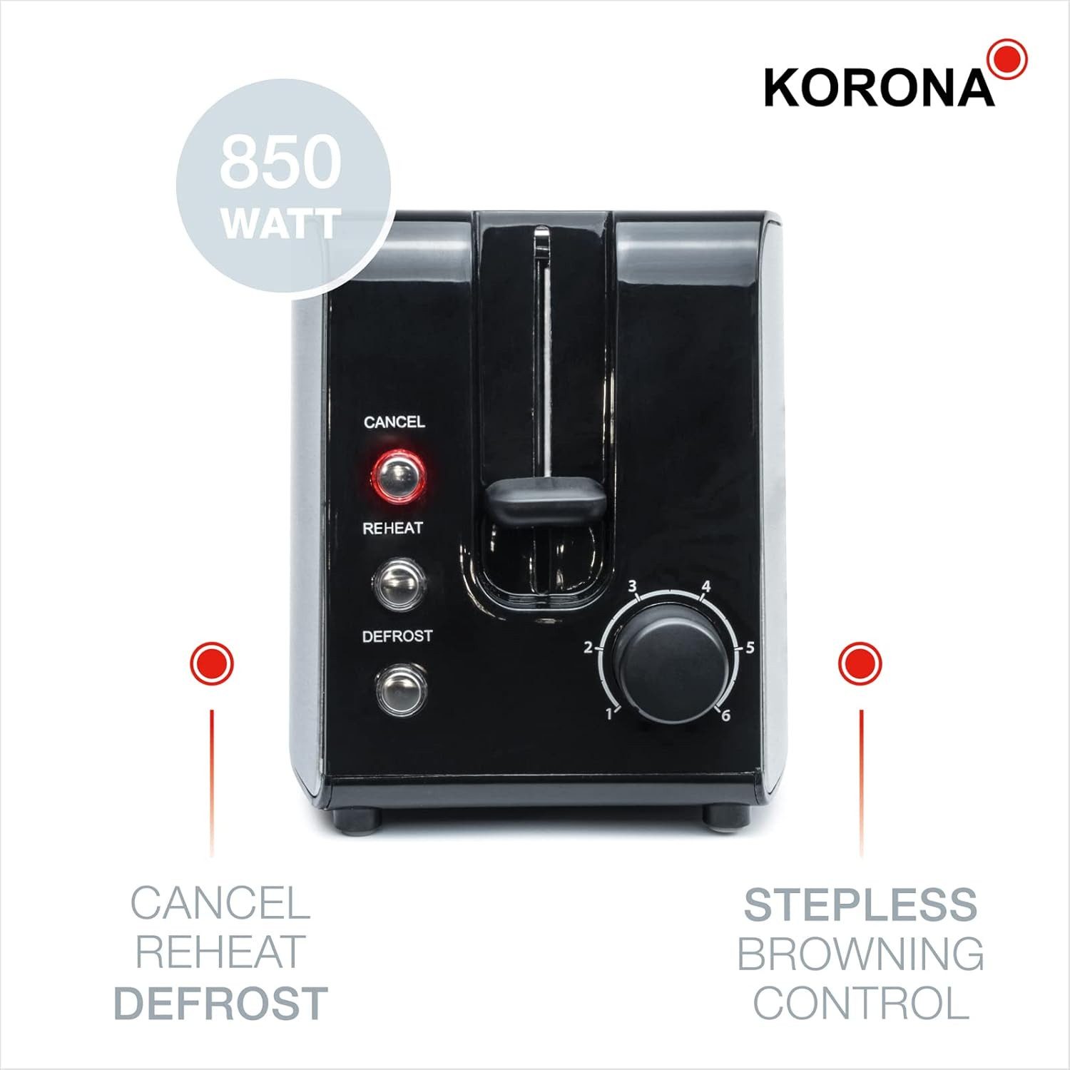 KORONA Toaster Doppelschlitztoaster 21250 2-Scheiben-Toaster, 2 Schlitze, für 2 Scheiben, 850 W