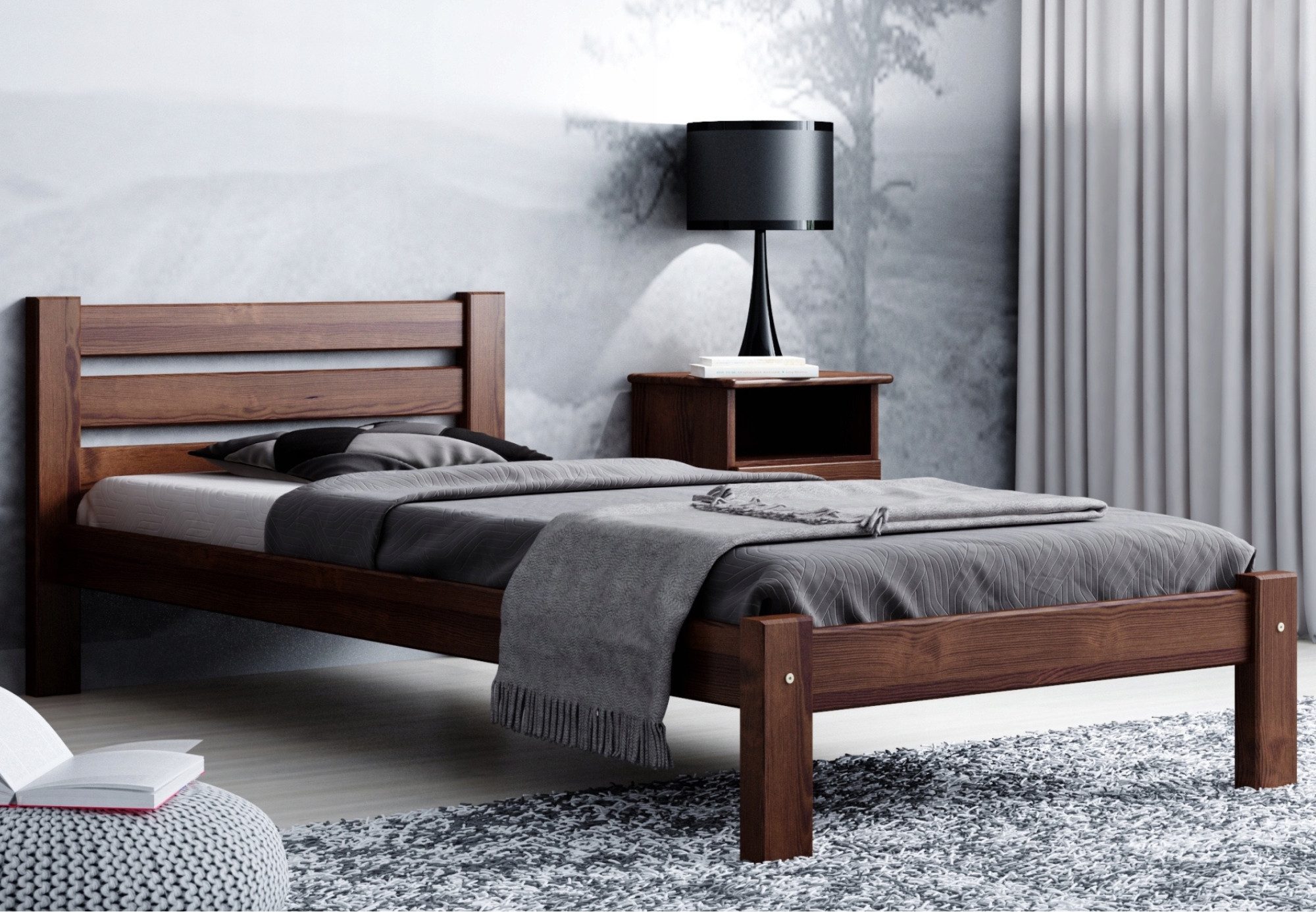 Home Collective Holzbett Einzelbett Massivholz Bett mit Massive Bettbeine & günstig online kaufen