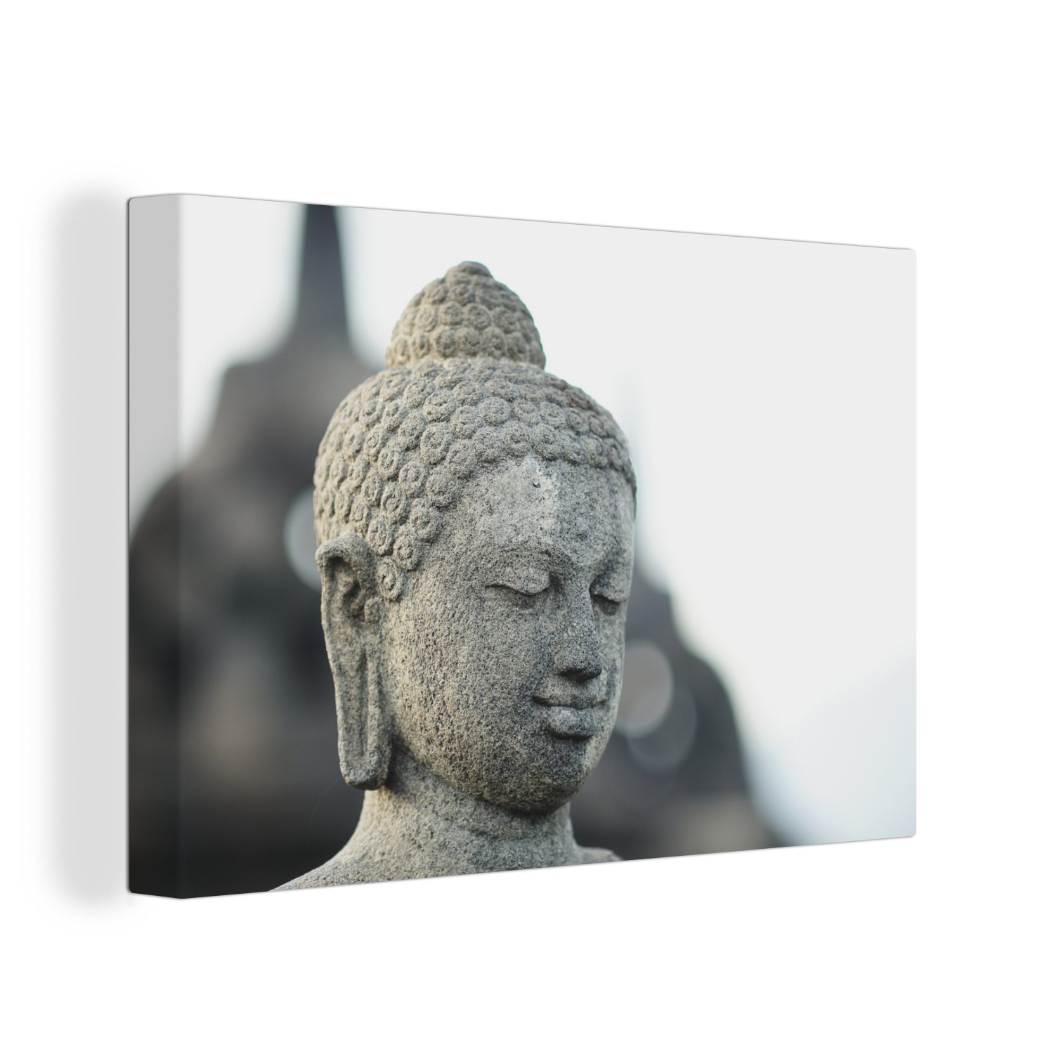 OneMillionCanvasses® Leinwandbild Buddha Kopf Skulptur Stein, (1 St), Wandbild Leinwandbilder, Aufhängefertig, Wanddeko, 30x20 cm