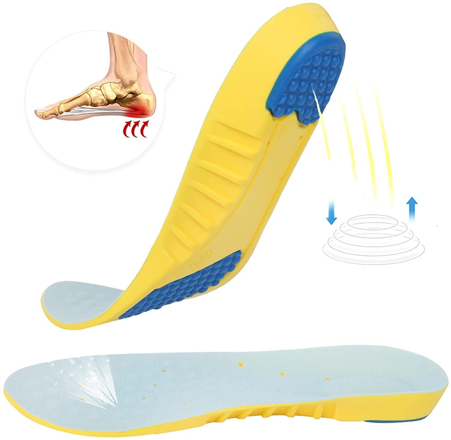 COOL-i ® Einlegesohlen Gel-Sport-Einlegesohlen für Komfort beim Laufen, Wandern & im Alltag, Massage-Einlagen mit Fußgewölbestütze & Stoßdämpfung