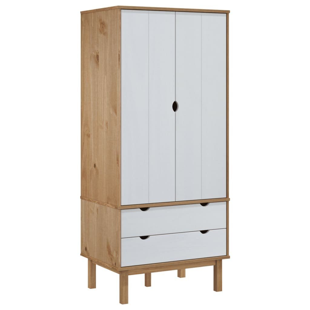 furnicato Kleiderschrank 76,5x53x172 cm OTTA Kiefer Braun&Weiß Massivholz (1-St)