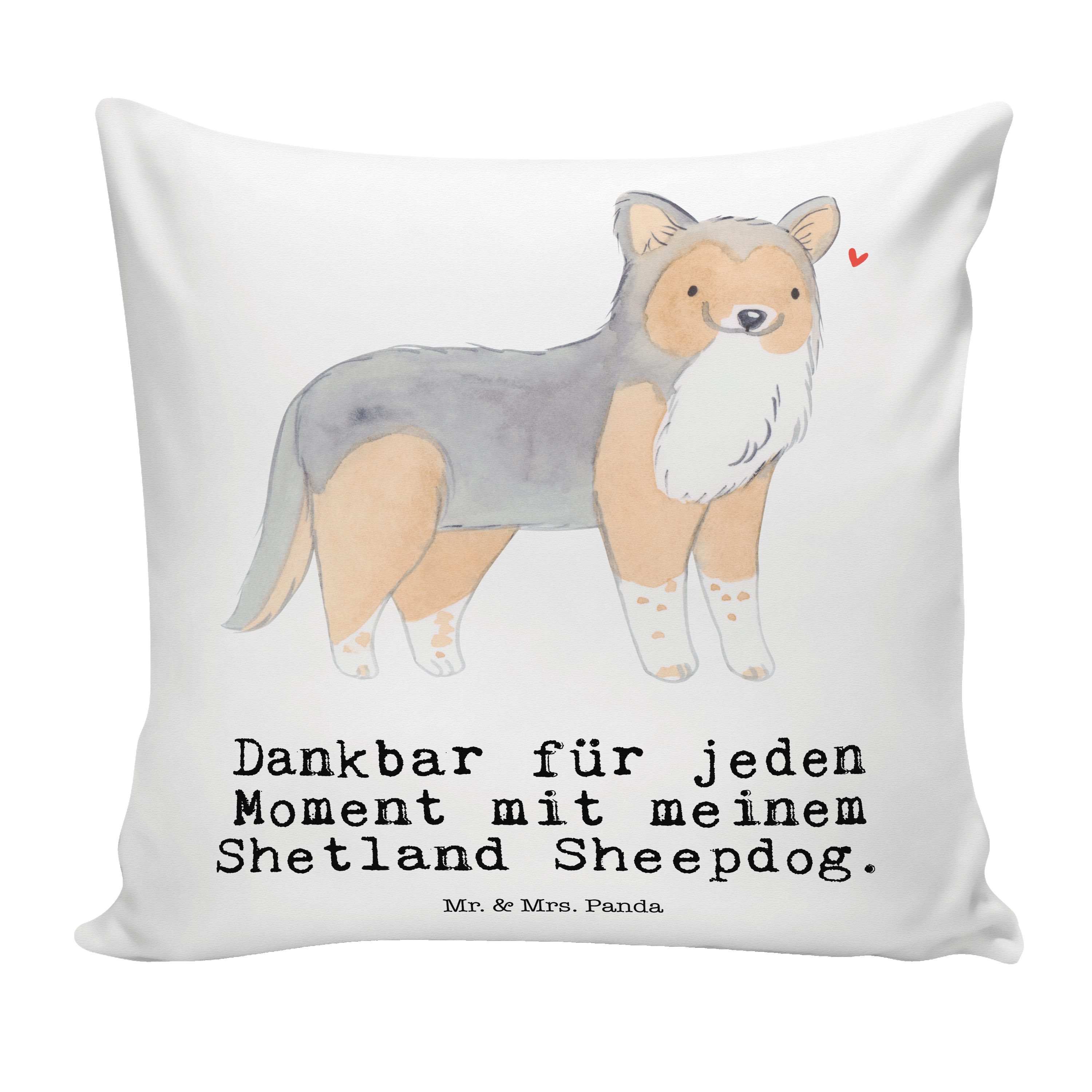 Mr. & Mrs. Panda Dekokissen Shetland Sheepdog Moment - Weiß - Geschenk, Motivkissen, Kopfkissen