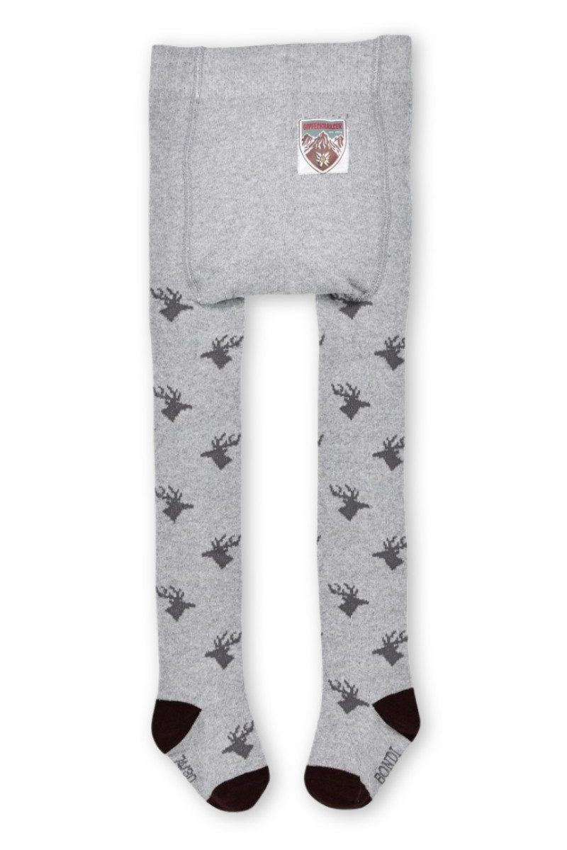 BONDI Trachtensocken Strumpfhose Baby/Kleinkind - HIRSCHE - grau melange – Bild 2 von 3