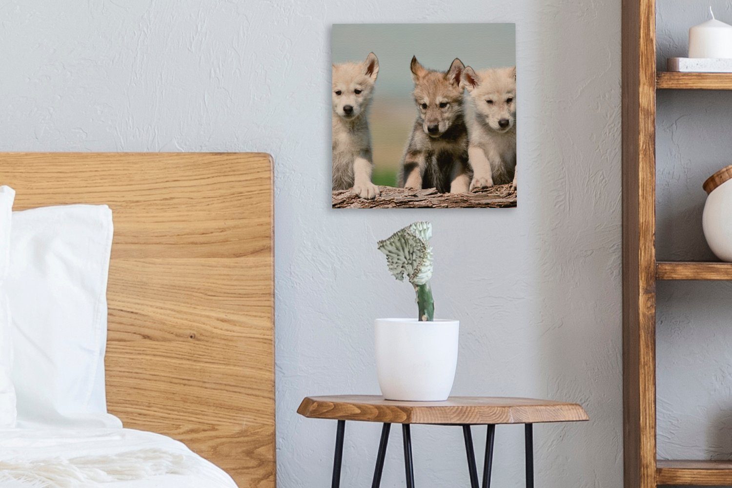 Leinwandbild Wohnzimmer (1 für Bilder Schlafzimmer St), Holz, - - Kind OneMillionCanvasses® Leinwand Wolf