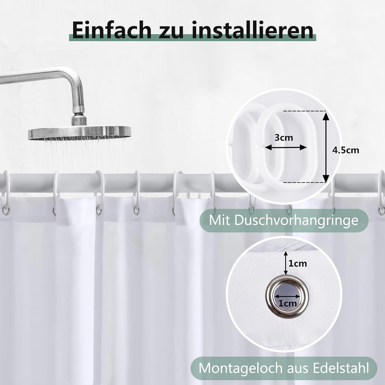 Minicloss Duschvorhang Anti-Schimmel Badezimmervorhang, Wasserdicht und Waschbar Breite 180 cm (1-tlg), Perfekt für Badewanne & Dusche – Bild 5 von 5