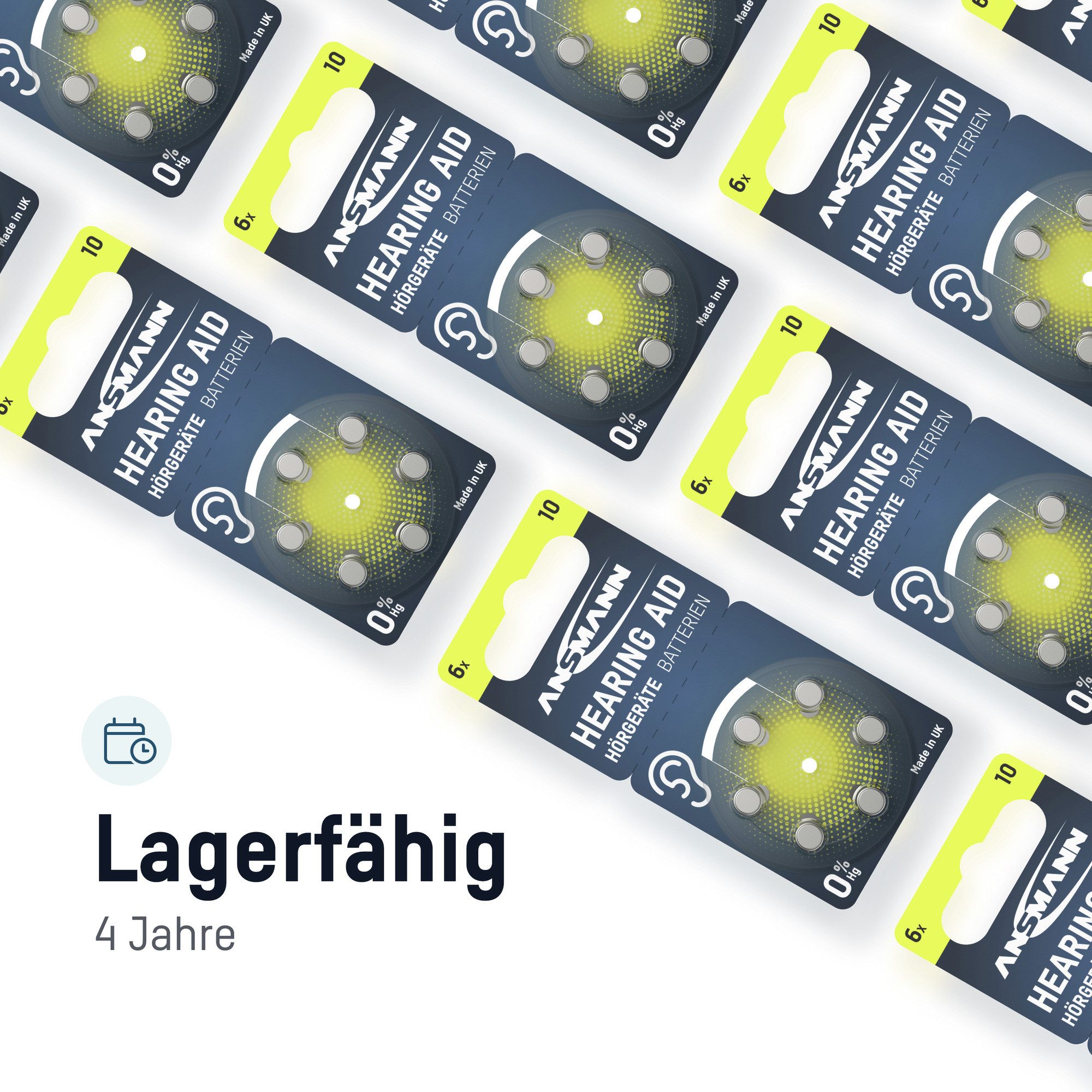 ANSMANN AG Hörgerätebatterien Typ 10 gelb P10 PR70 ZL4, 60 Stück Knopfzelle