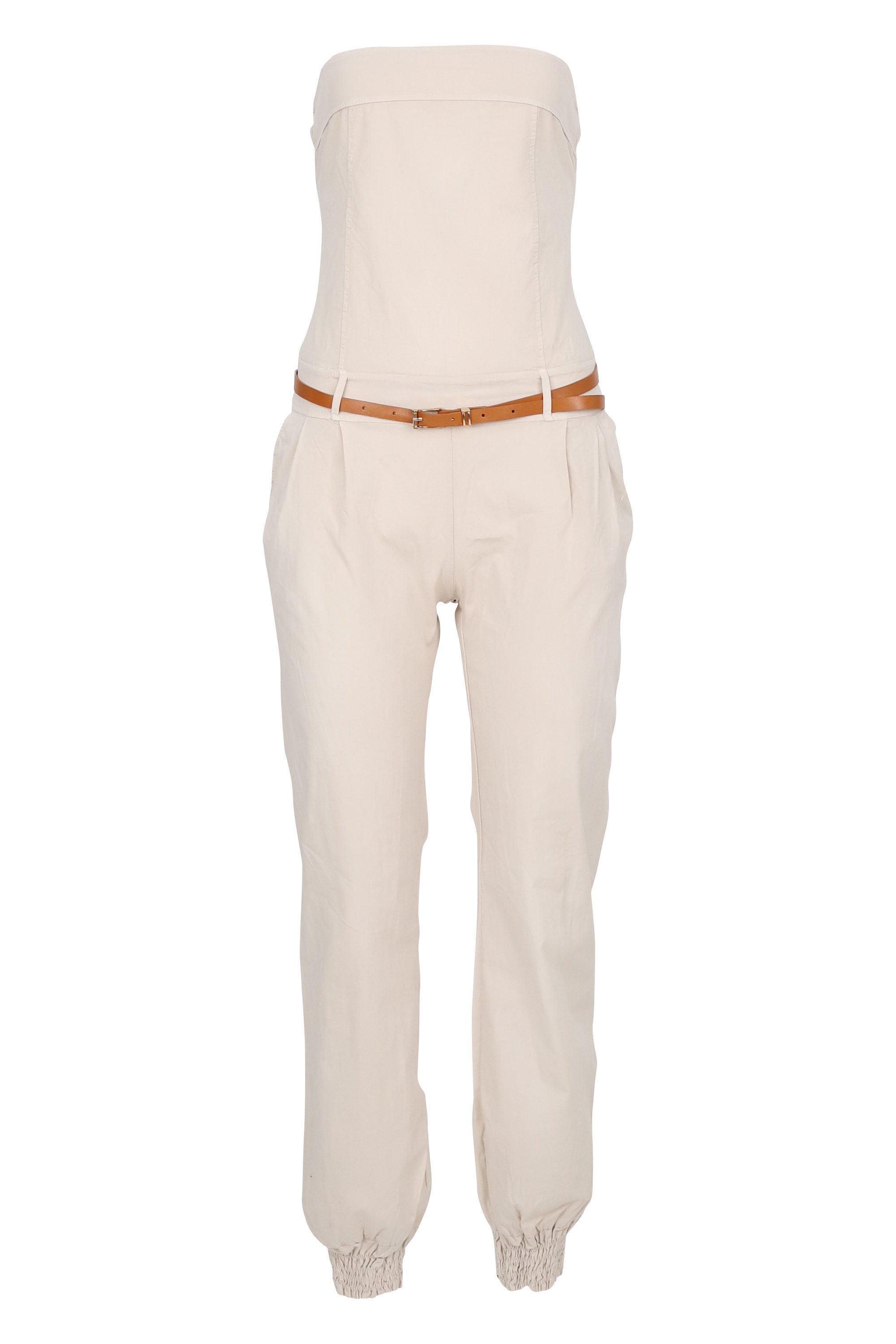 malito more than fashion Jumpsuit malito Damen Einteiler in Uni Farben, Overall mit Gürtel, langer figurbetonter trägerloser Overall Einteiler