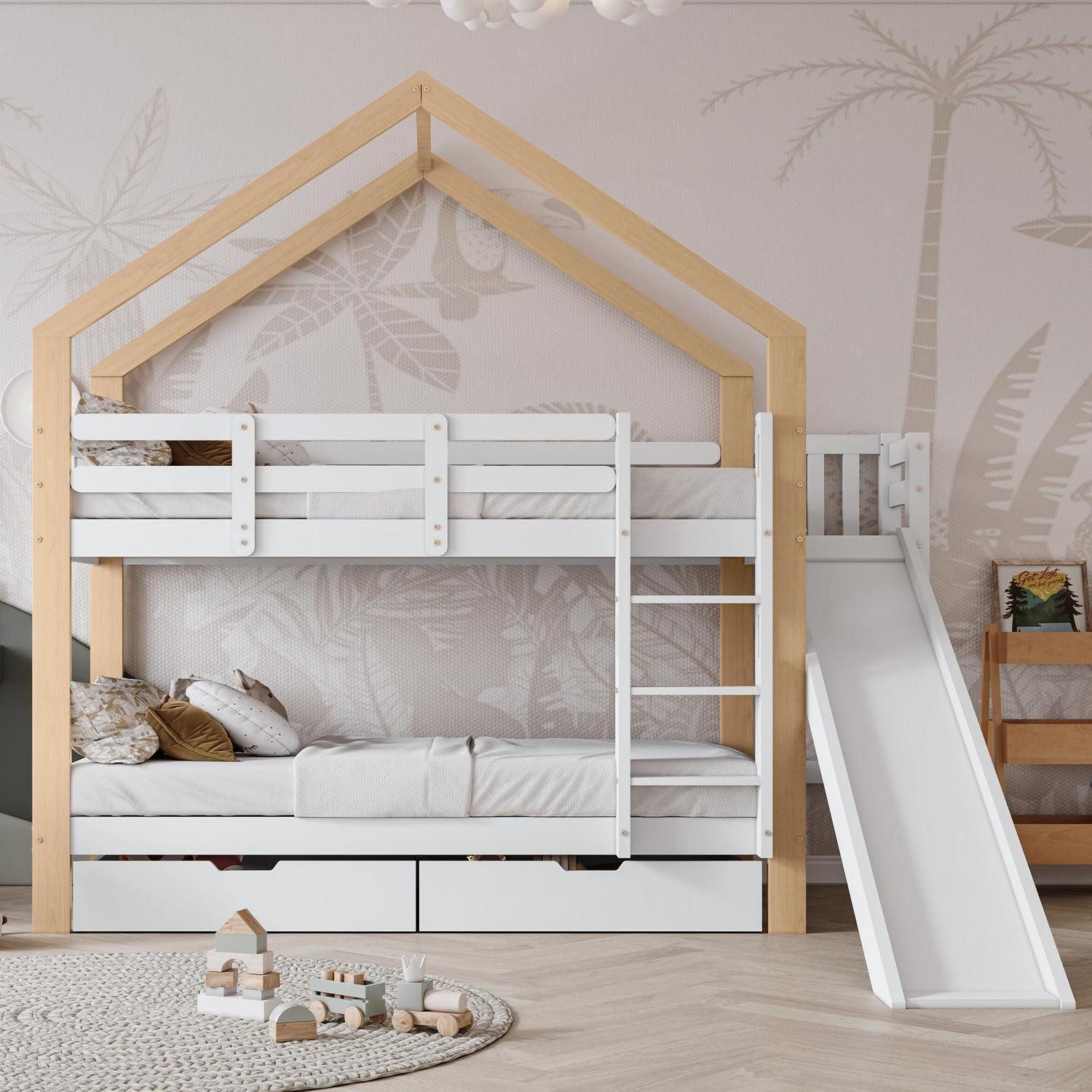 LuxusKollektion Hausbett Kinderbett Baumhaus 90x200 cm Natur/Weiss