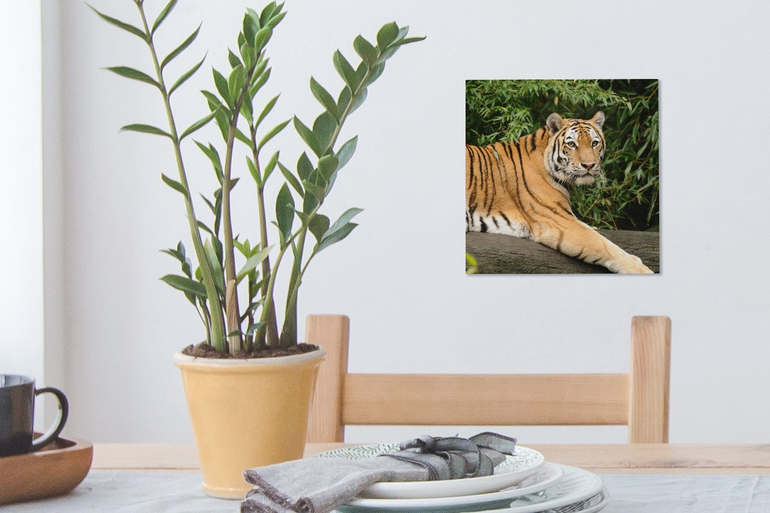 - (1 Tiger Wohnzimmer Bilder Blätter, Schlafzimmer OneMillionCanvasses® Baum Leinwandbild - St), für Leinwand
