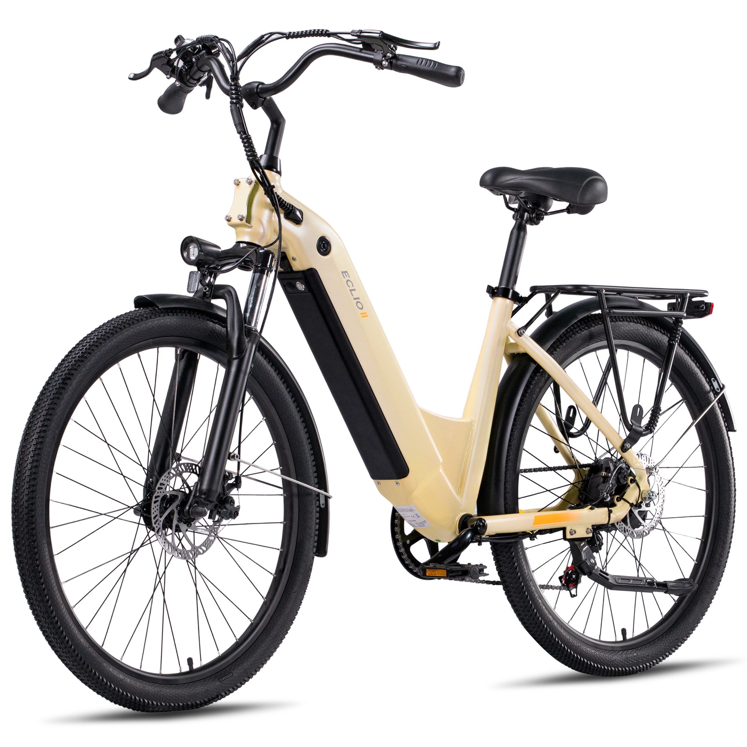 Vankel E-Bike Cityrad e bike für herren 26 zoll 18.2AH 36V 655WH damen 120km Elektrofahrrad, Kettenschaltung, Heckmotor, 655 Wh, (Beleuchtungsset mit Batterieladegerät, Batterieschlüssel, Werkzeug), Komfortables Stadtrad mit Scheibenbremsen & 26" Bereifung für Pendler
