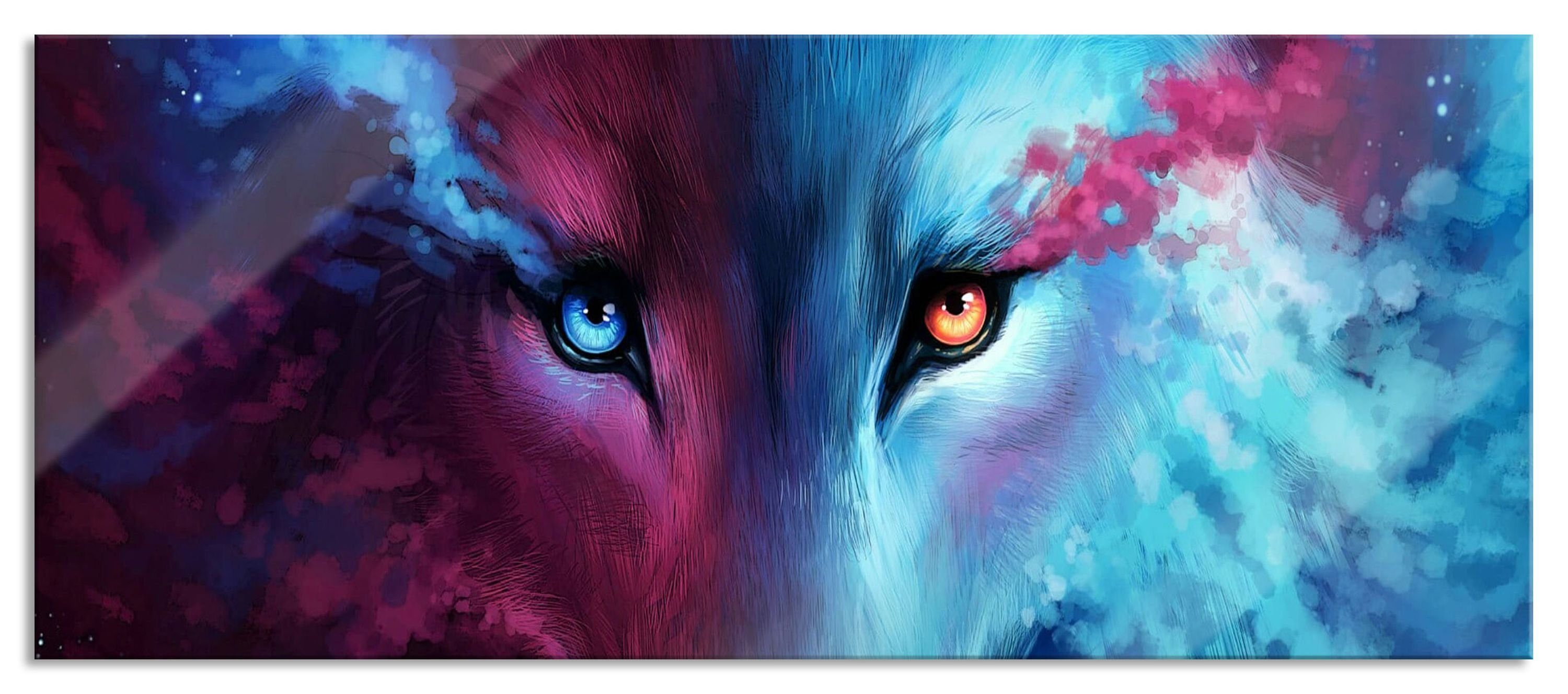 Pixxprint Glasbild Abstrakter Wolf mit rauchenden Augen, Abstrakter Wolf mit rauchenden Augen (1 St), Glasbild aus Echtglas, inkl. Aufhängungen und Abstandshalter