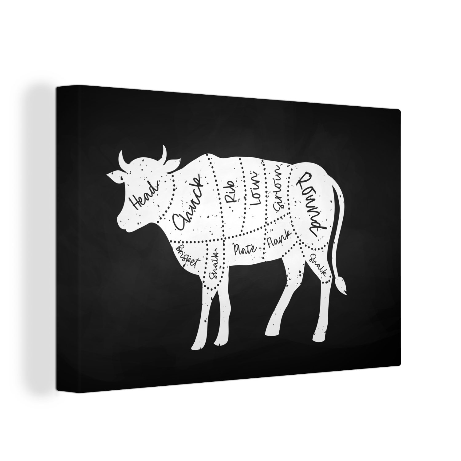 OneMillionCanvasses® Leinwandbild Kuh - Küche - Fleisch, (1 St), Wandbild Leinwandbilder, Aufhängefertig, Wanddeko, 30x20 cm