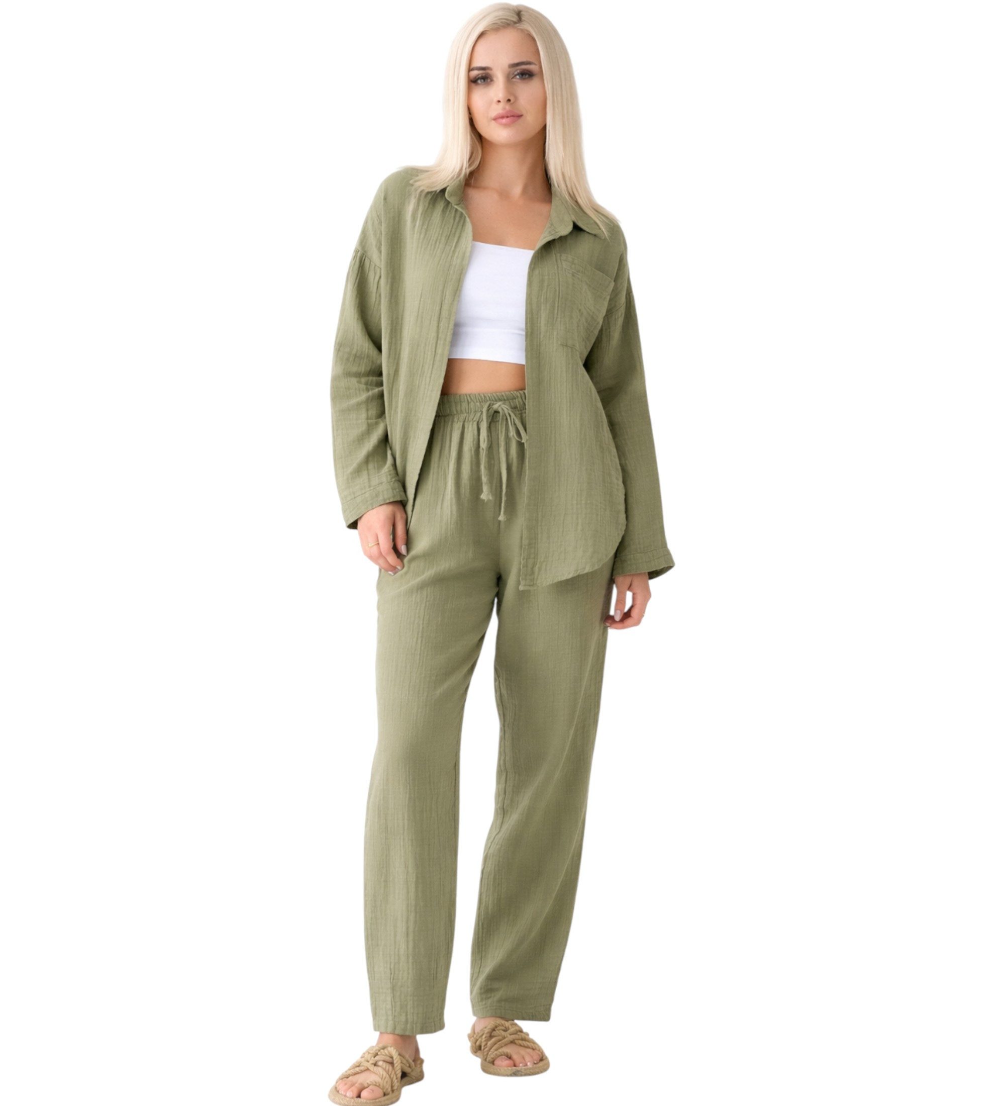 WENOR Hemdbluse Damen aus Musselin - Oversize Bluse Langarm mit Kragen