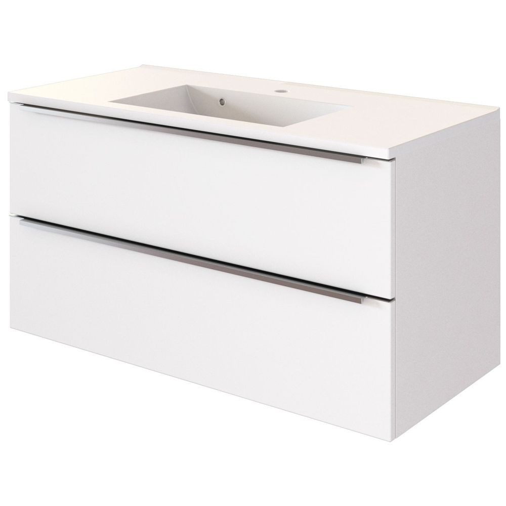 Lomadox Waschtisch GHOM-03, 100cm in Matt weiß mit 2 Softclose-Auszügen, B/H/T ca. 100/54/48 cm