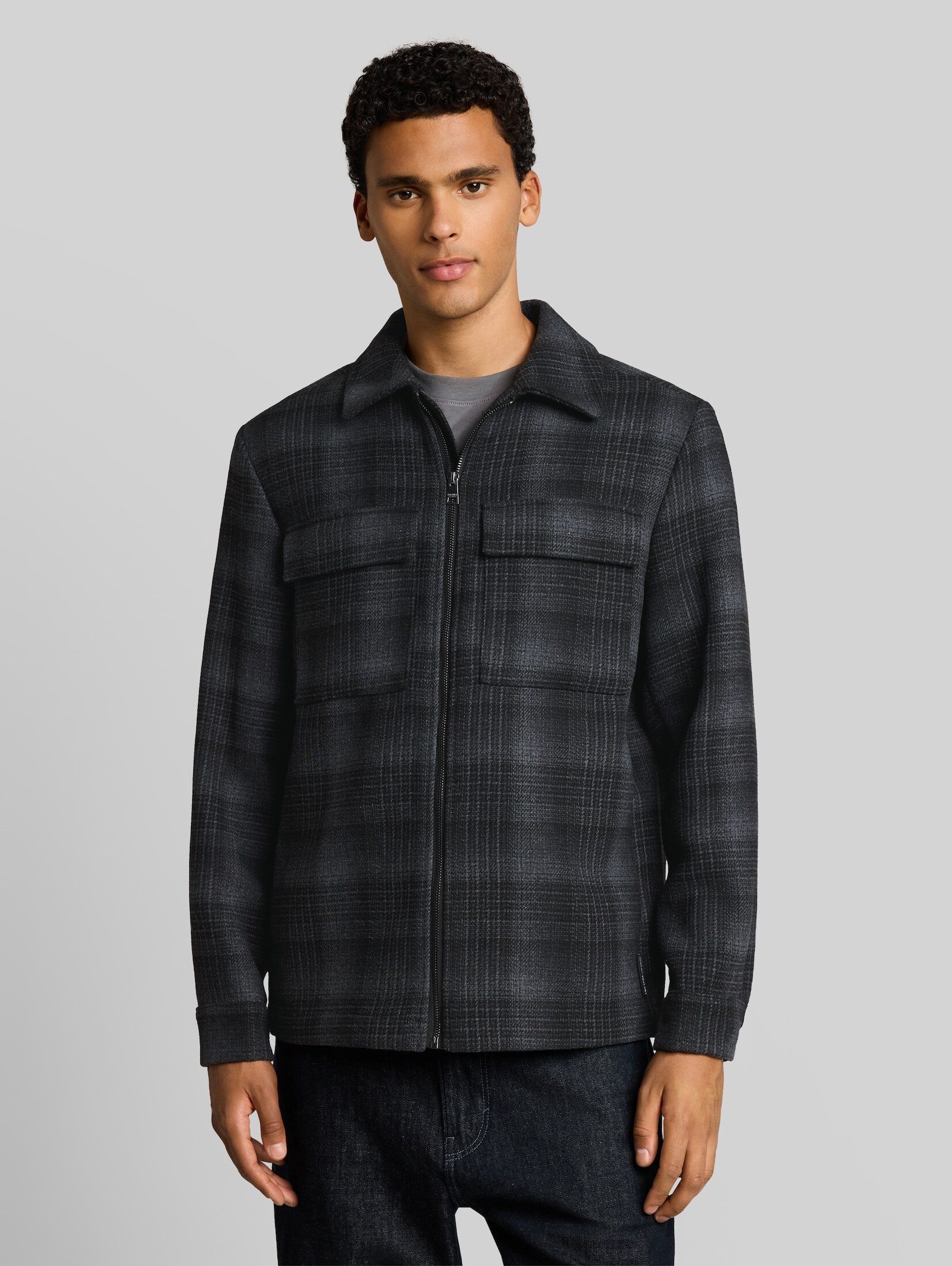 TOM TAILOR Denim Wolljacke Jacken Relaxed Fit Overshirt mit Karomuster
