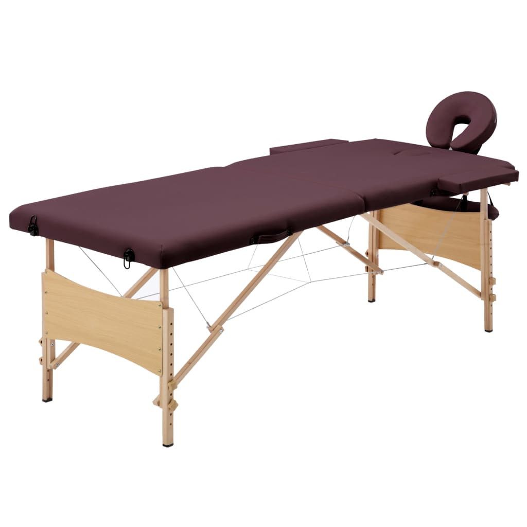 vidaXL Massageliege Massageliege Klappbar 2-Zonen mit Holzgestell Bordeaux-Lila