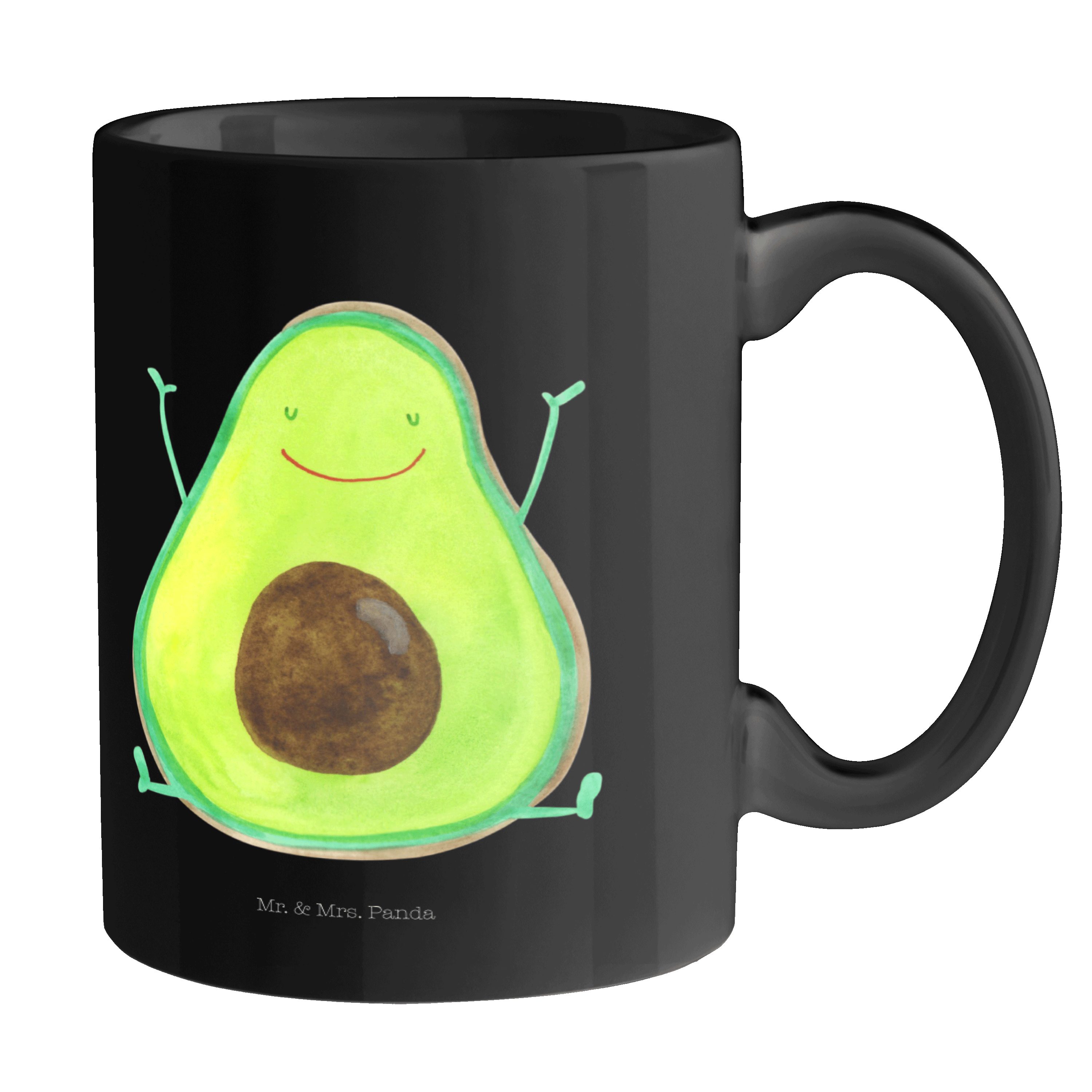 Mr. & Mrs. Panda Tasse Avocado Happy - Schwarz - Geschenk, Kaffeebecher, Juhuu, Porzellantas, Keramik Schwarz