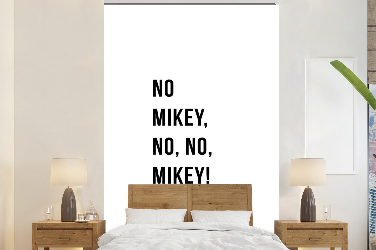 MuchoWow Fototapete Zitate - Nein Mikey, nein, nein, Mikey! - Weiß, Matt, bedruckt, (3 St), Montagefertig Vinyl Tapete für Wohnzimmer, Wandtapete