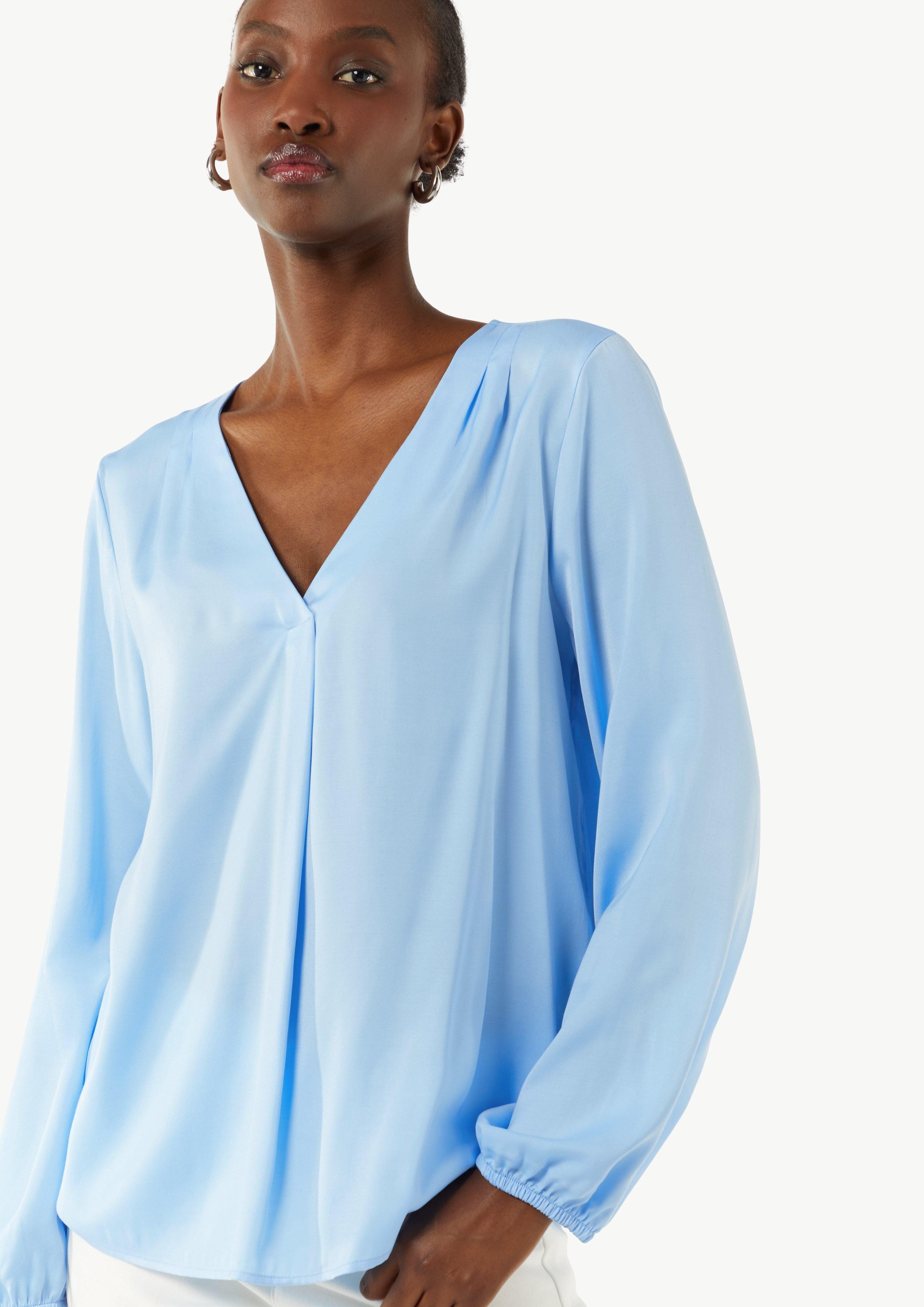 Comma Langarmbluse Satinbluse mit V-Ausschnitt Raffung günstig online kaufen