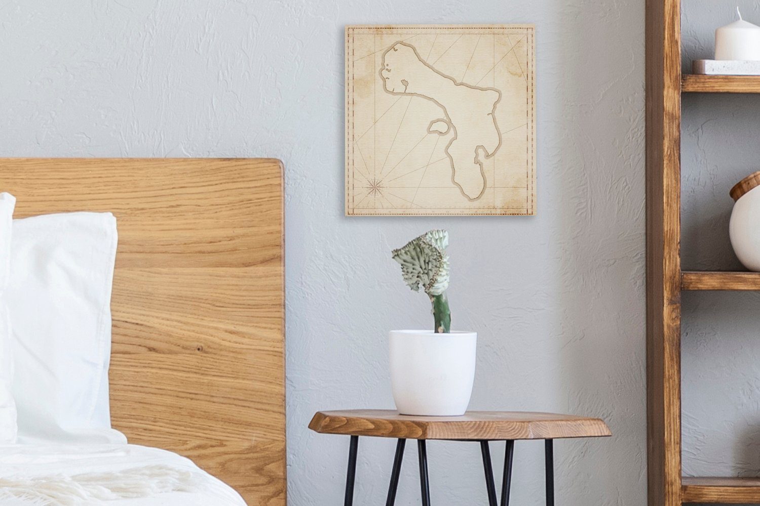 OneMillionCanvasses® Leinwandbild Illustration einer antiken Bilder Leinwand für mit Karte Wohnzimmer darauf, (1 Bonaire St), Schlafzimmer