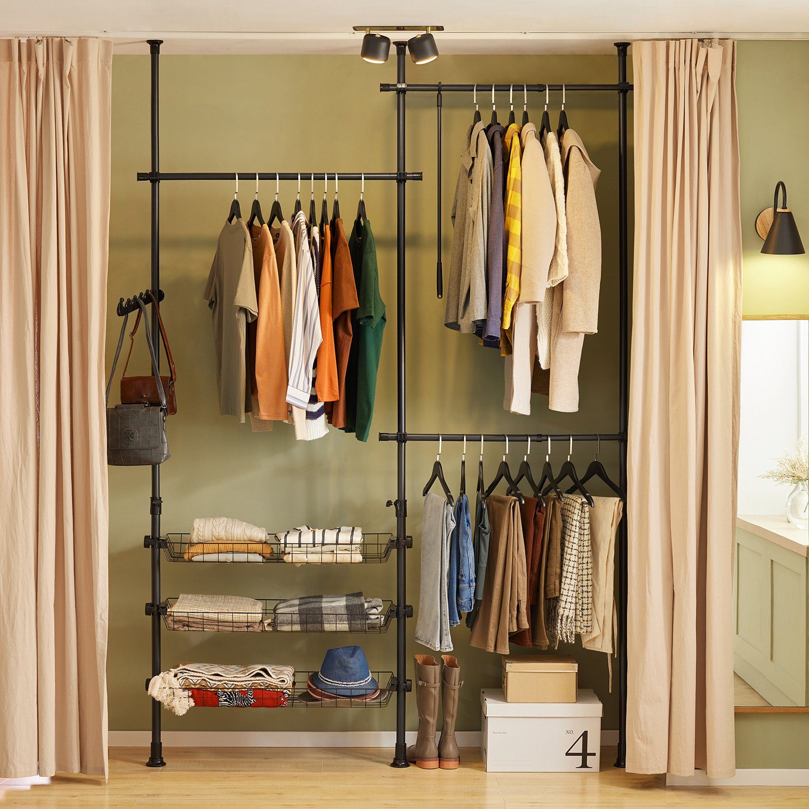 SoBuy Kleiderständer FRG34, Garderobenständer mit 3 Kleiderstangen und 3 Kö günstig online kaufen