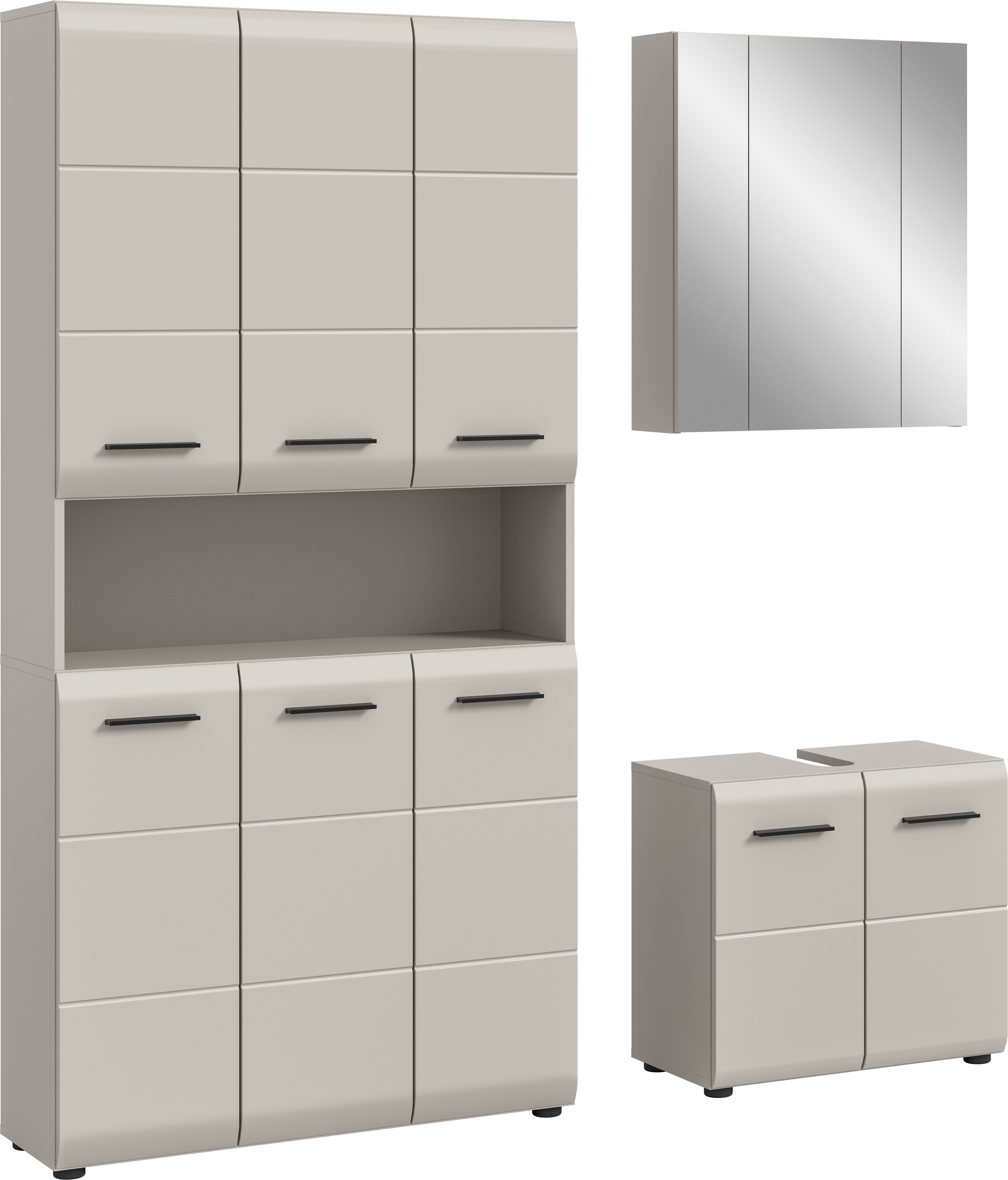 welltime Badezimmer-Set, (Set, 4-St., Stauraumschrank, WBU, Spiegelschrank), Bad-Kombination, Bad-Möbel, Badezimmer, Kombination, Kombi