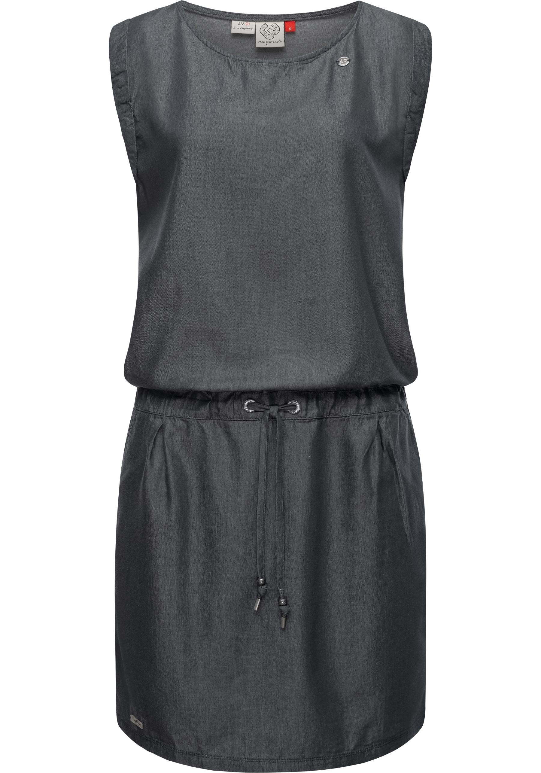 Ragwear Shirtkleid Mascarpone Denim stylisches Sommerkleid mit Bindeband an der Taille dunkelgrau
