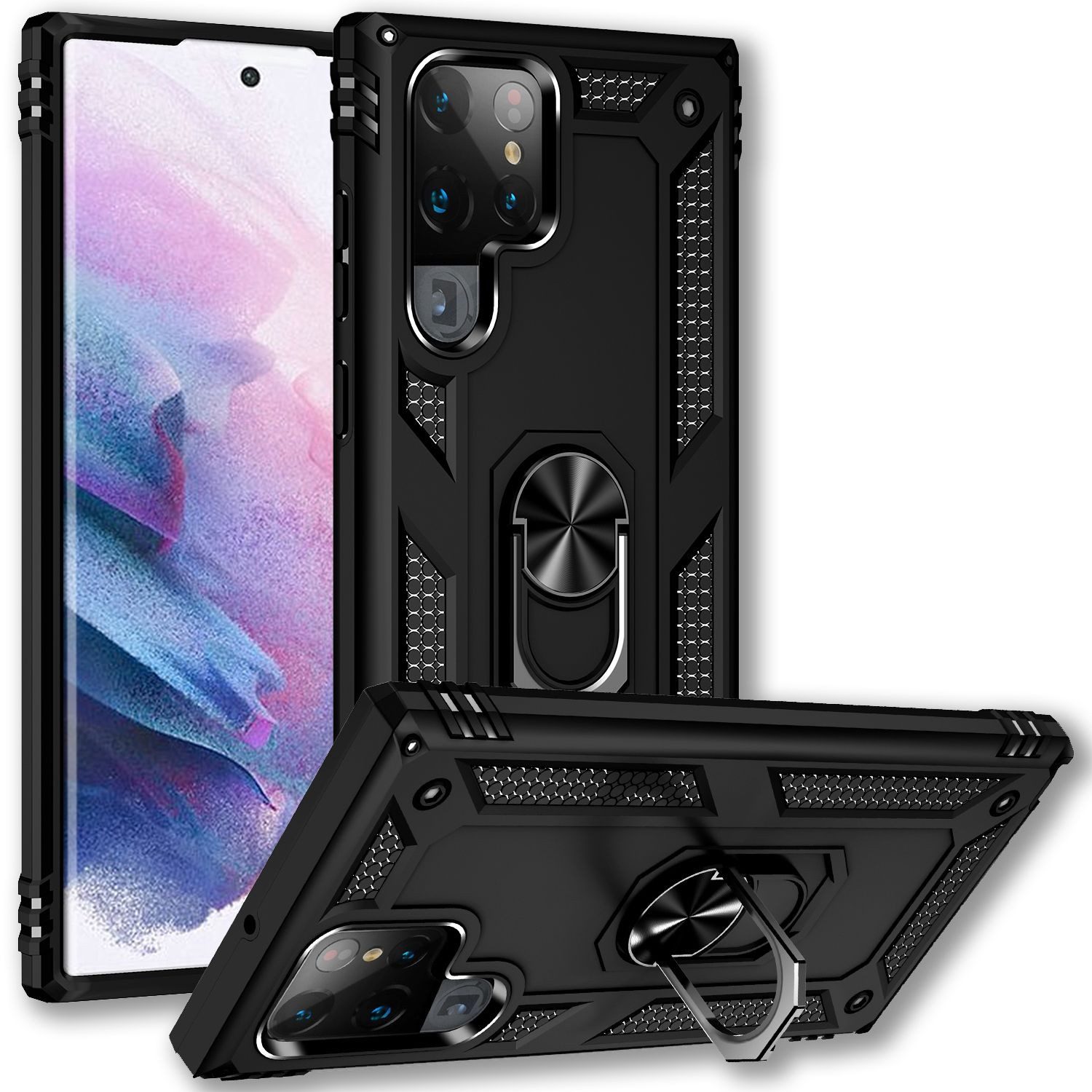 Nalia Smartphone-Hülle Samsung Galaxy S22 Ultra 17,3 cm (6,8 Zoll), Stoßfeste Military-Style Ring Hülle / Extrem Schützend / Outdoor Case