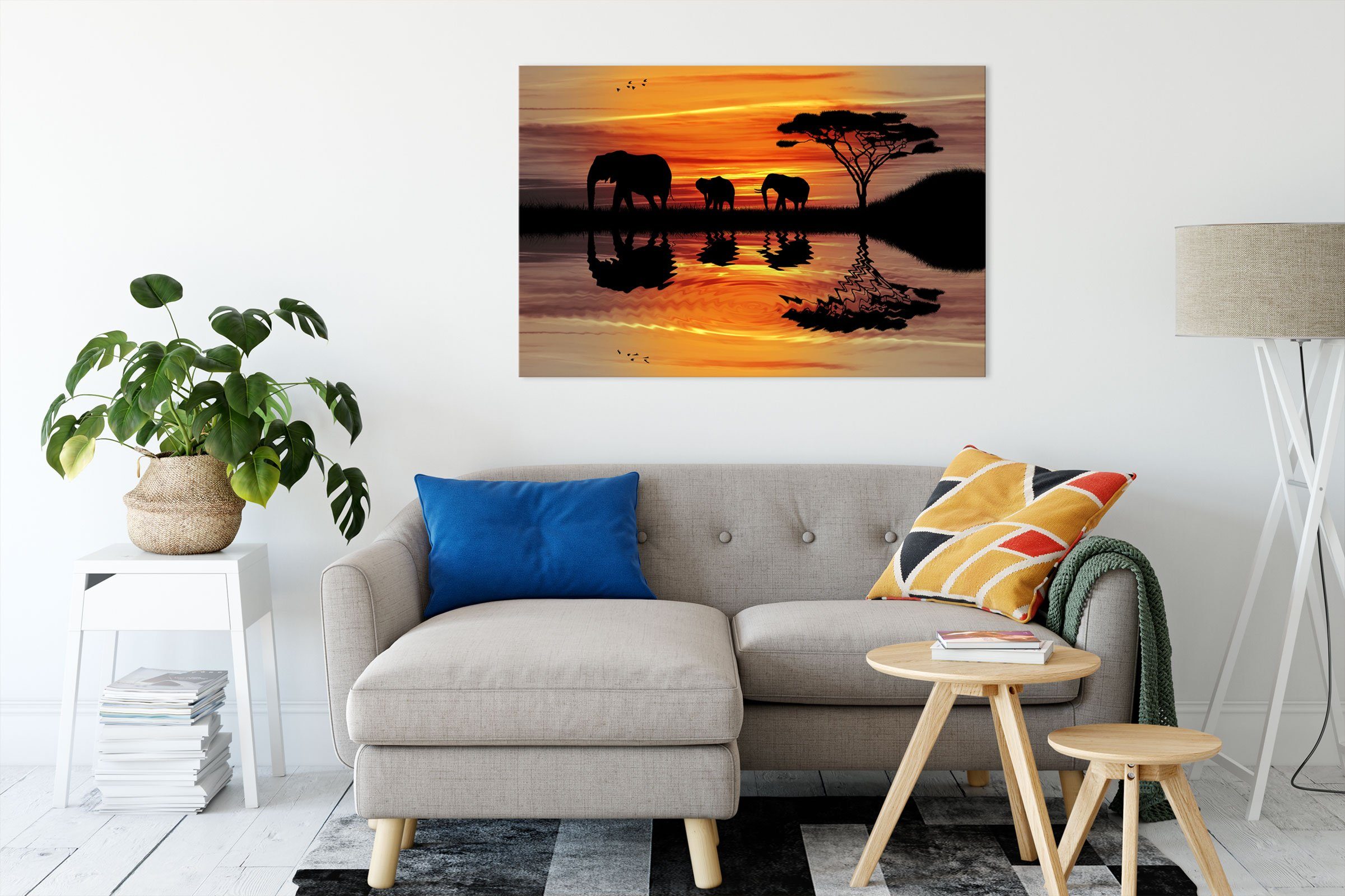 Pixxprint Leinwandbild Afrika Elefant in Sonnenschein, Afrika Elefant in So günstig online kaufen