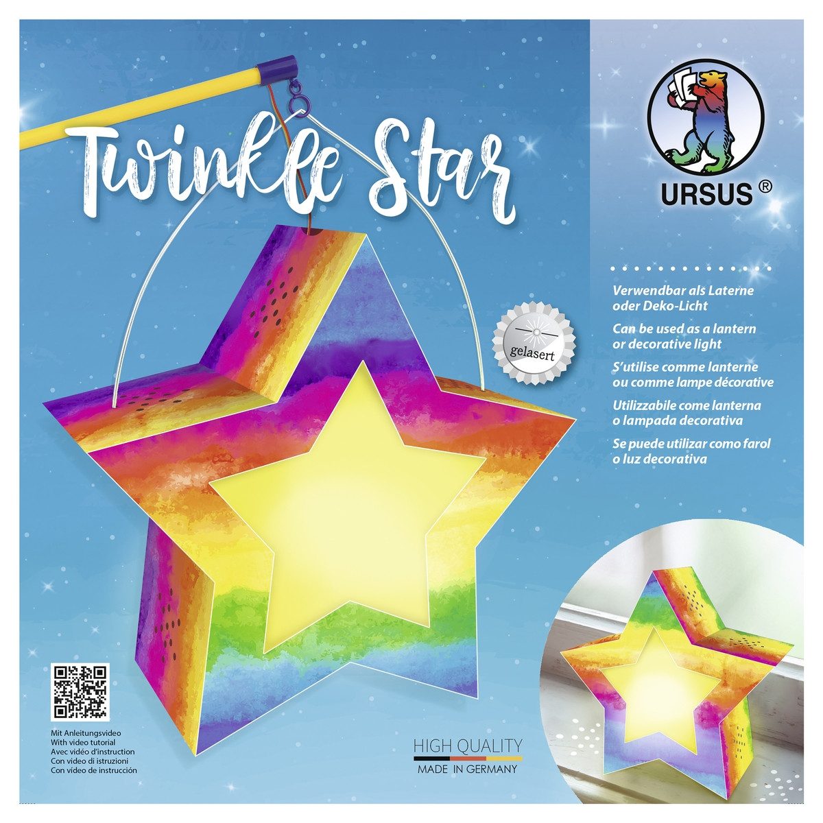 Trötsch Verlag Papierlaterne URSUS Laternen Bastelset Twinkle Star Aquarell