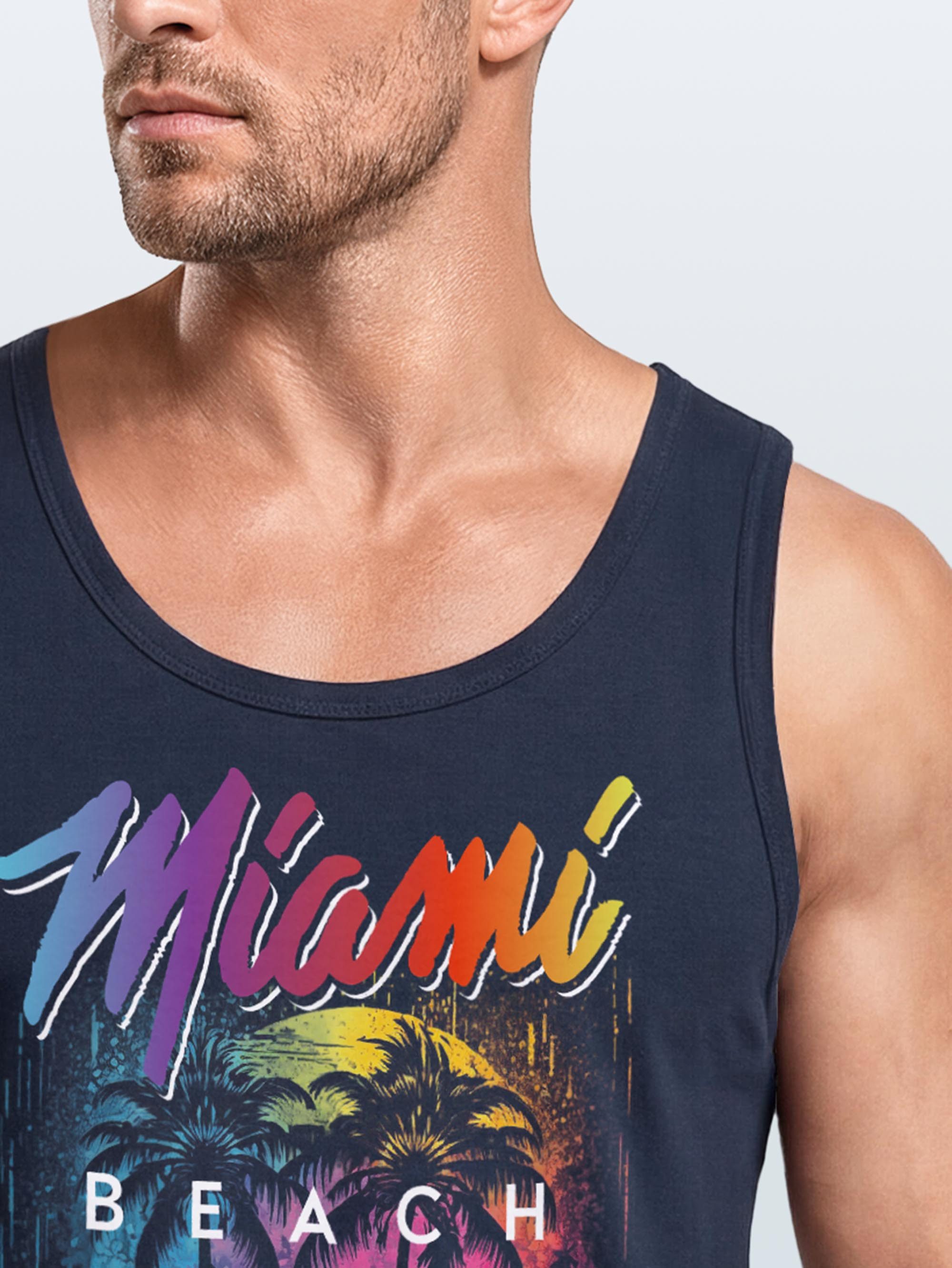 Neverless Tanktop Herren Tank-Top Miami Beach USA Oldtimer Car Palmen Print Fashion mit Print