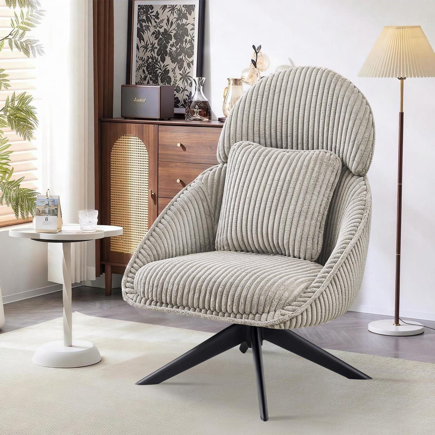 LuxusKollektion Drehsessel Loungesessel 360Drehbar Relaxsessel Ohrensessel Grau Hellgrau1 1 Stück