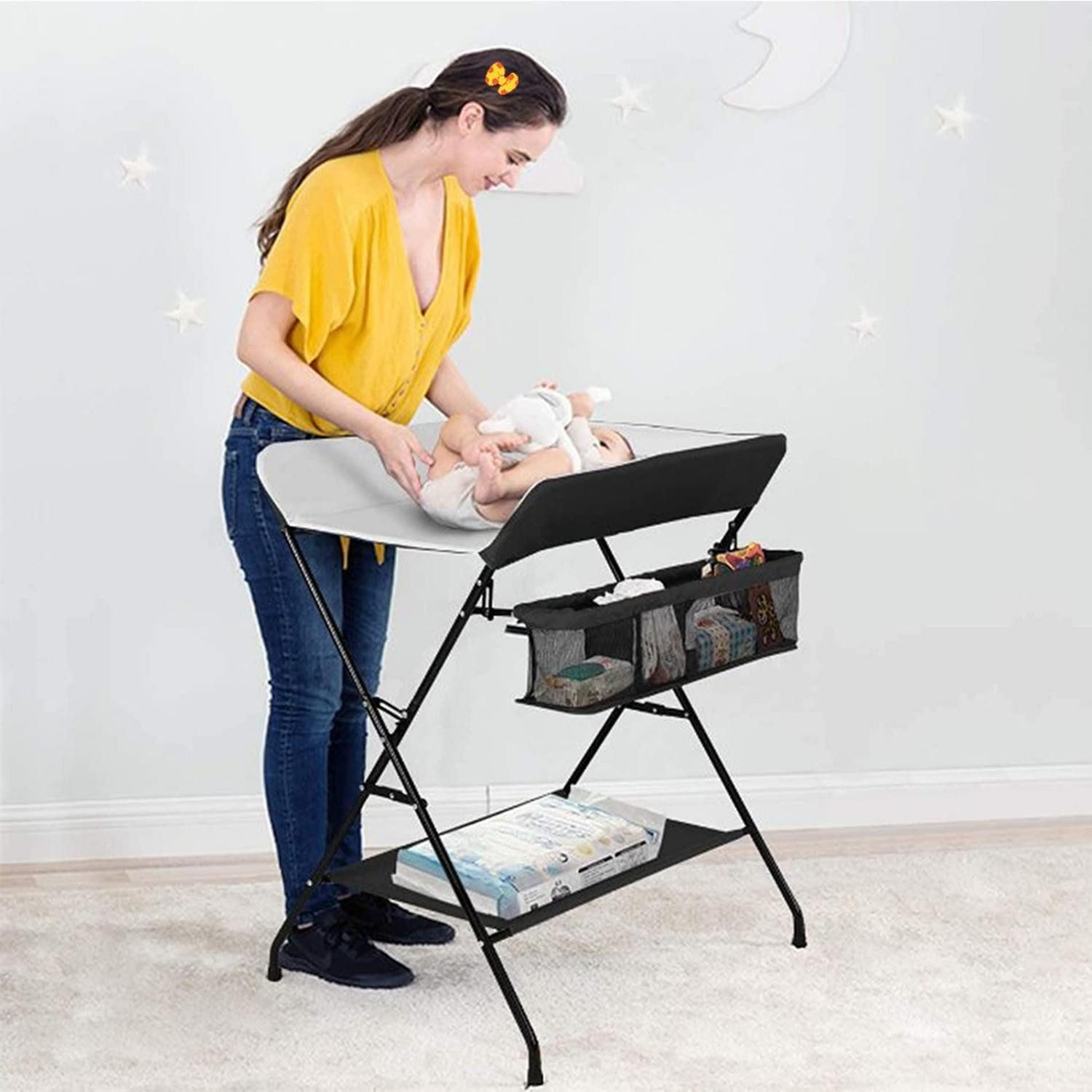 LuxusKollektion Wickeltasche Wickeltisch faltbar mobil cremefarben 79x55.5x96cm
