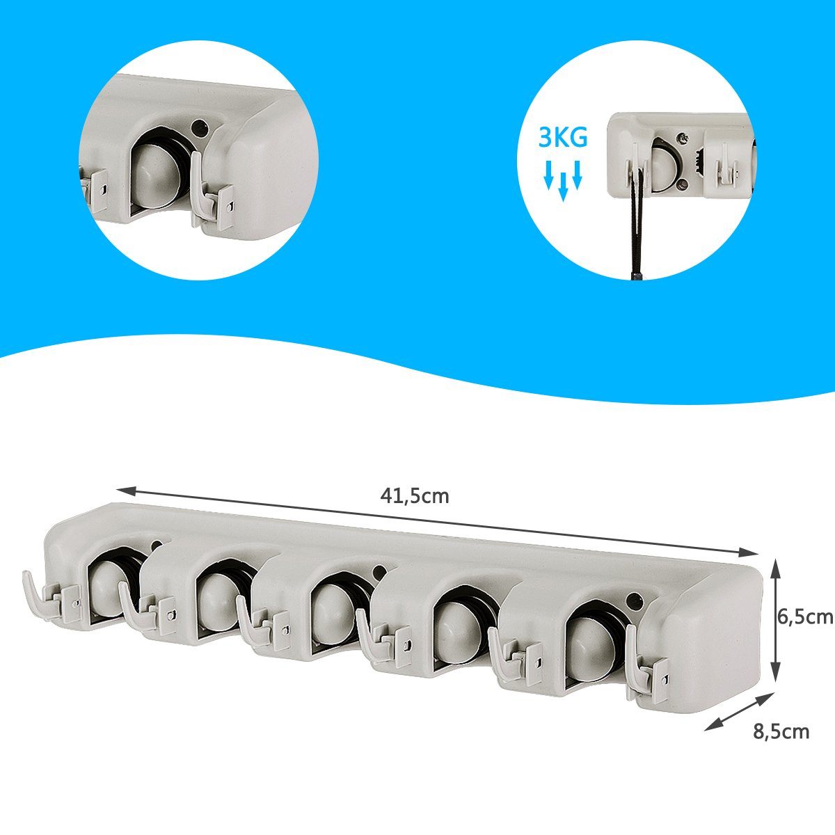 Halter, COSTWAY, Besenhalterung mit 6 Haken, faltbaren 5 Schnellspannern