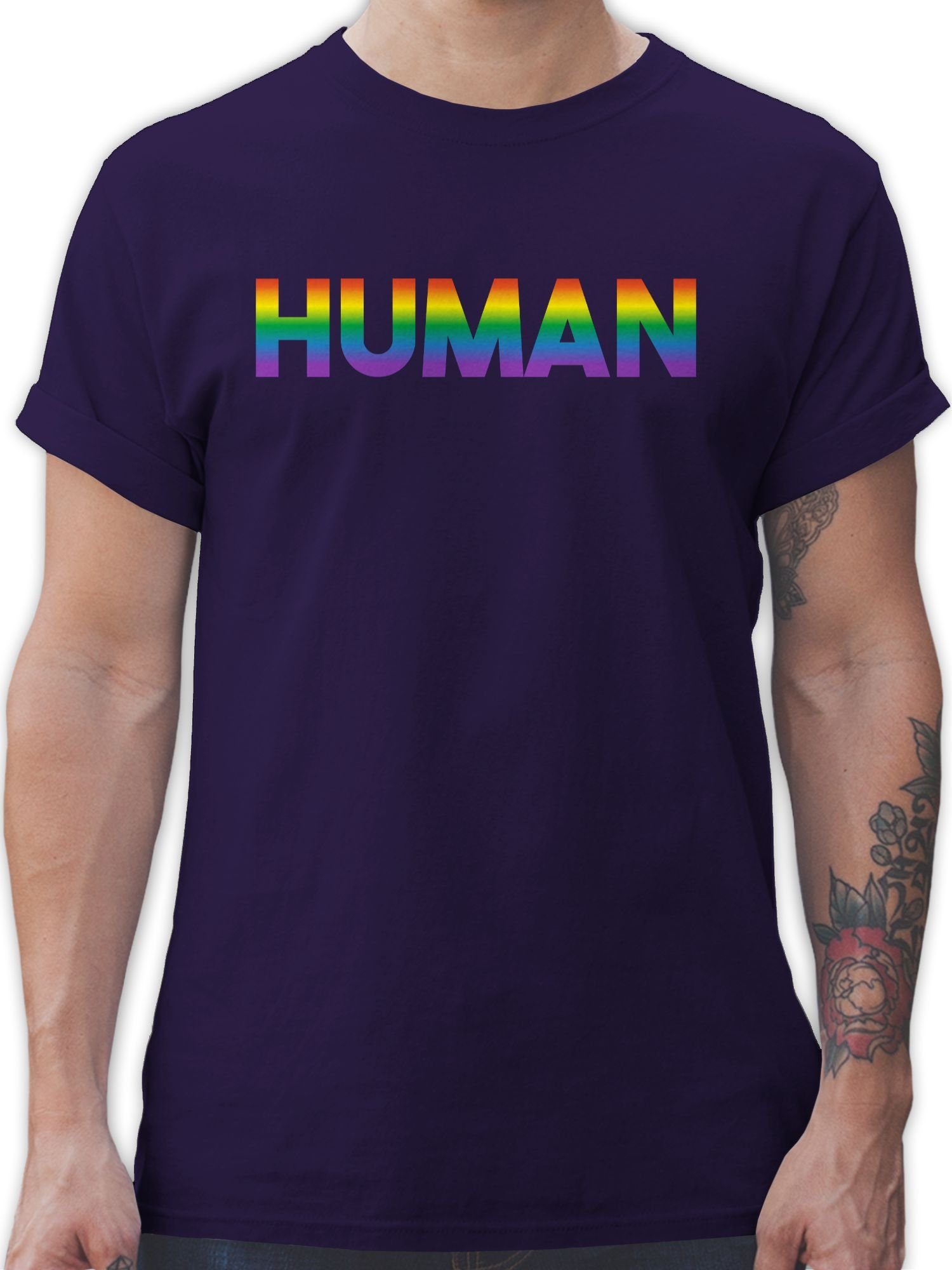 Shirtracer T-Shirt Human - Regenbogen - Schriftzug LGBT Kleidung 03 Lila