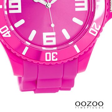 OOZOO Quarzuhr Oozoo Unisex Armbanduhr Vintage Series, Damen, Herrenuhr rund, extra groß (ca. 48mm) Silikonarmband pink