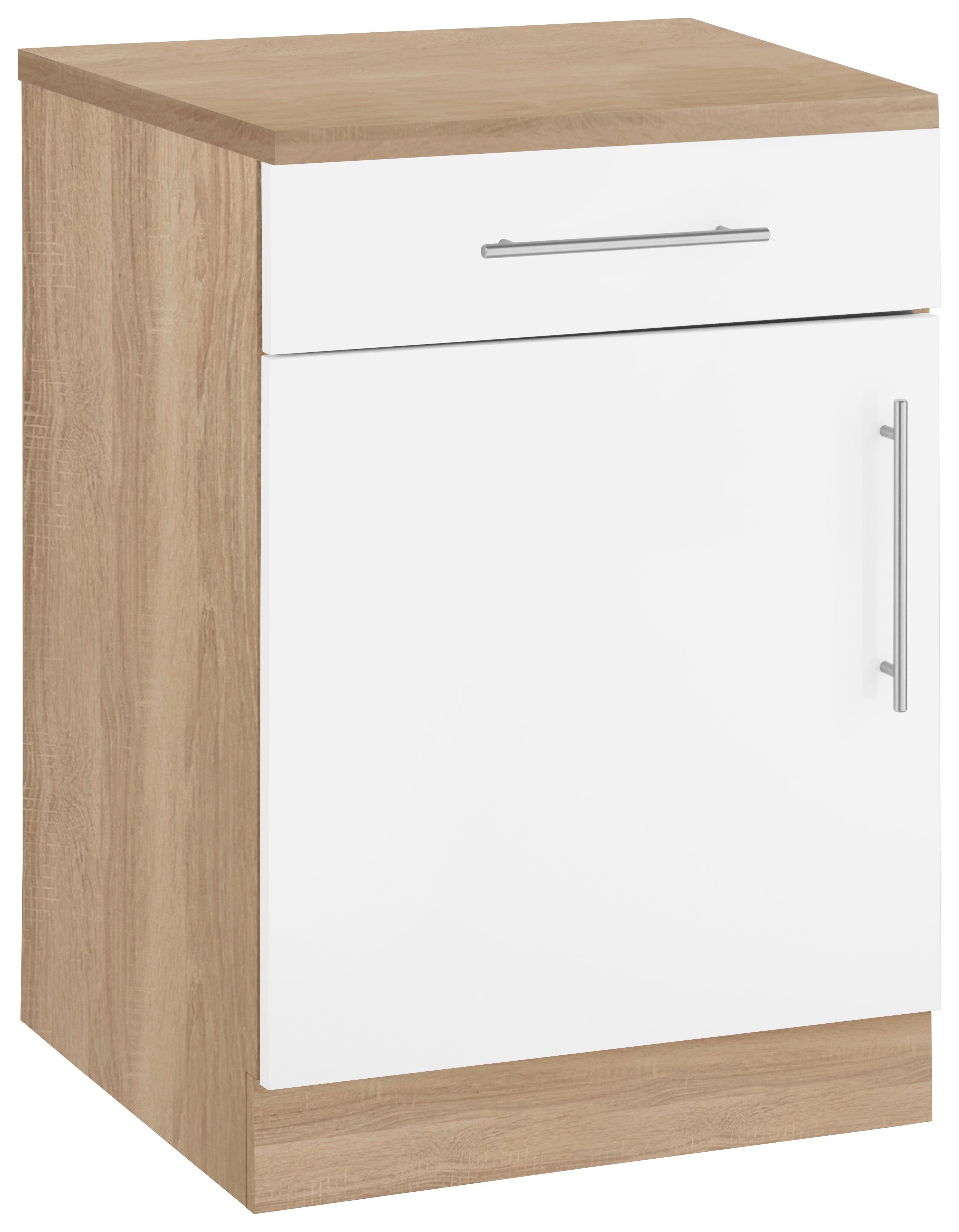 wiho Küchen Unterschrank Cali 60 cm breit Front: Weiß matt, Korpus und Arbeitsplatte: Sonoma eichefarben | Eichefarben | Unterschränke