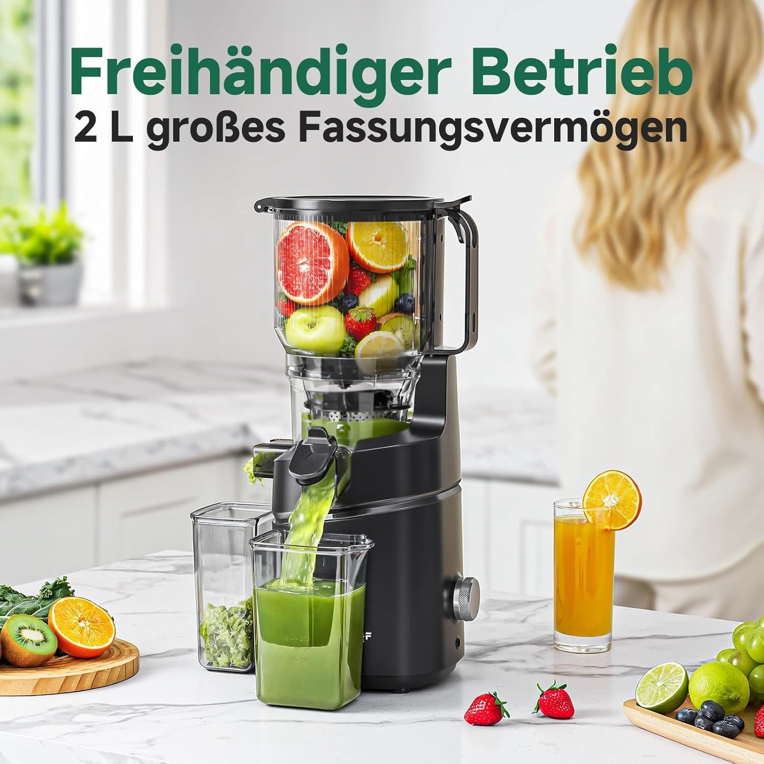 AMZCHEF Zentrifugenentsafter CE-SJ-03OT6C-BK, 250 W, 150MM Öffnung und 2L Kaltpress