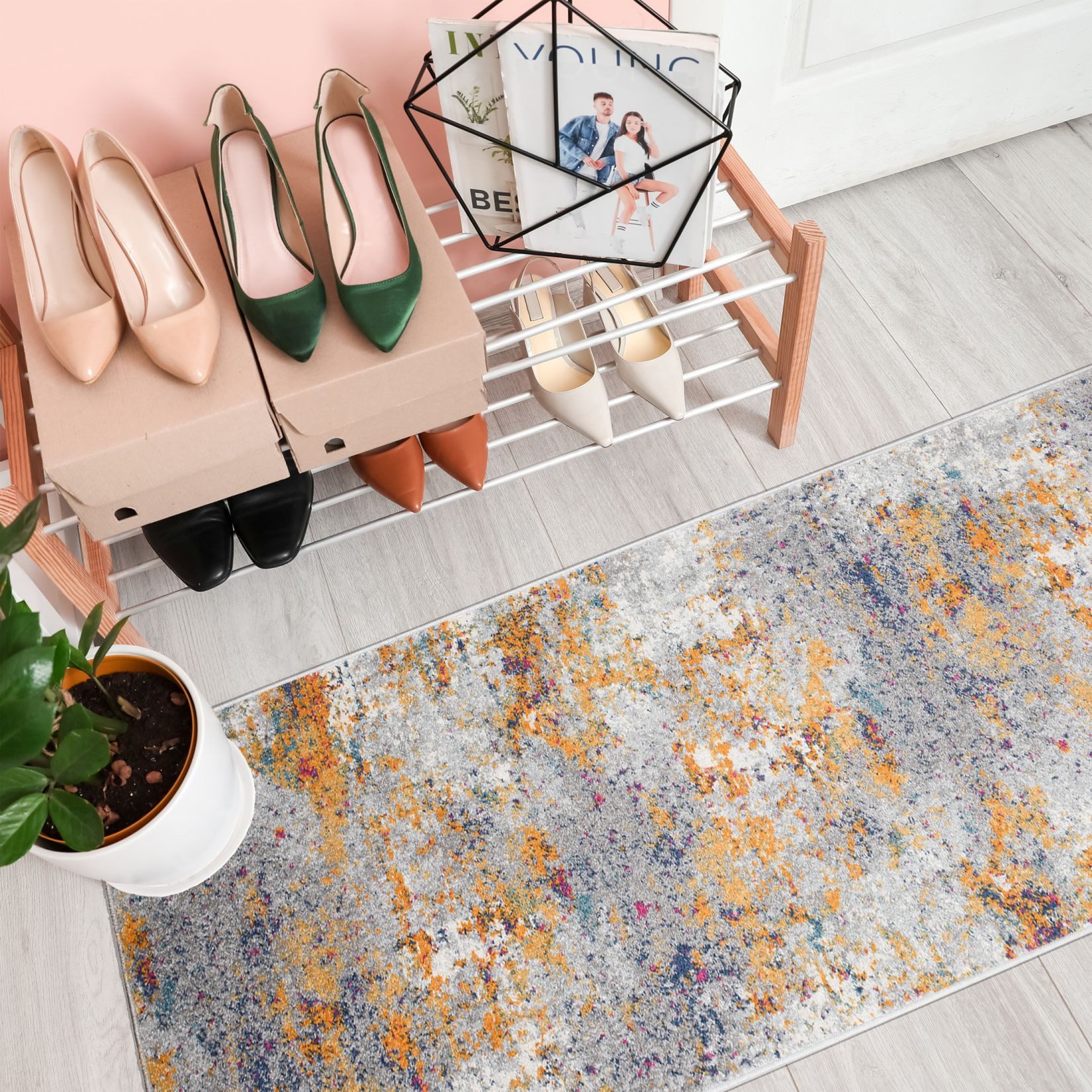 Mazovia Läufer Modern Abstrakt Bunt Blau Flur, Schlafzimmer, Diele, Fußbodenheizung – Bild 2 von 5