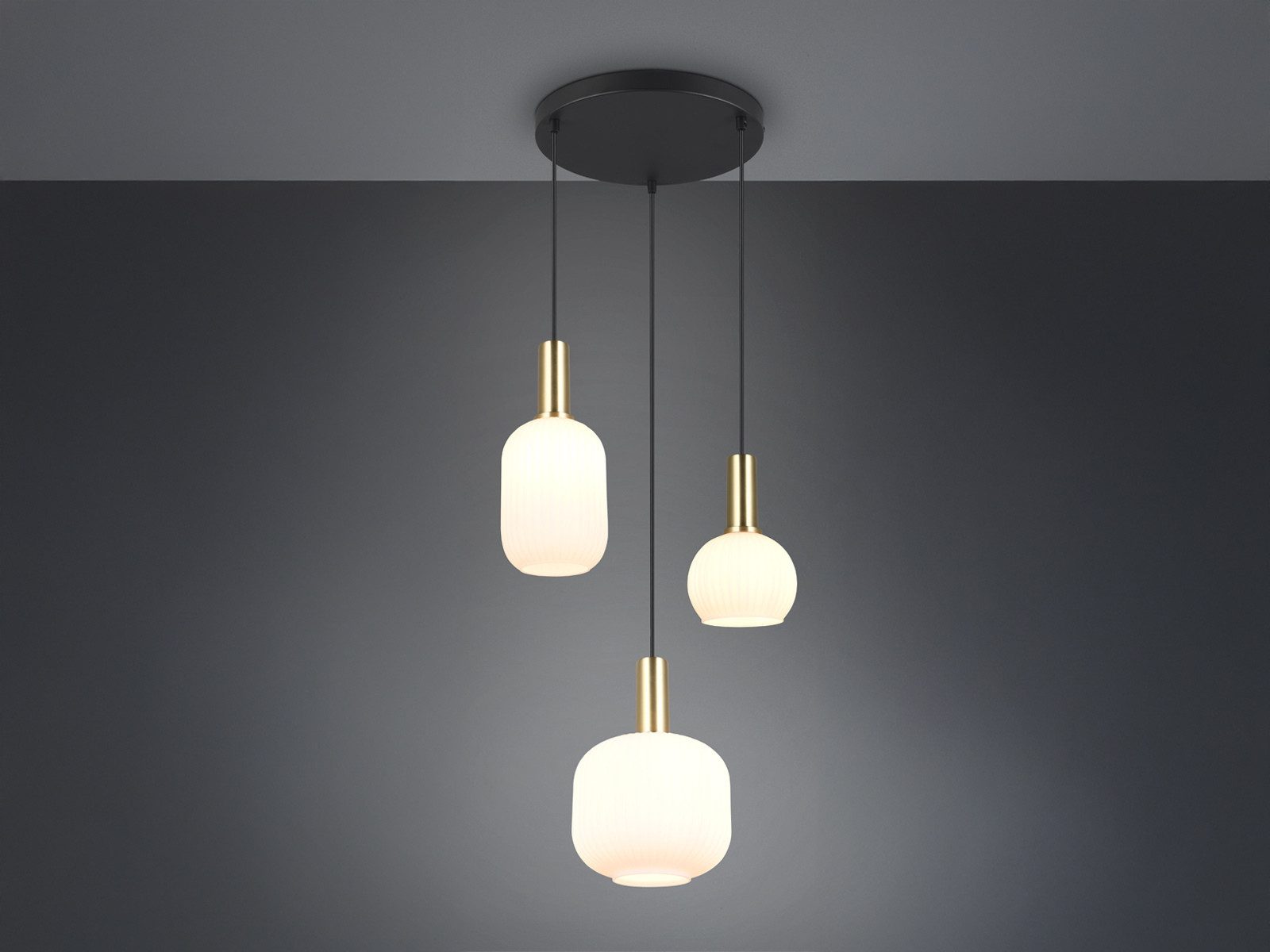 TRIO Leuchten LED Pendelleuchte, Dimmfunktion, LED wechselbar, warmweiß, Cluster Lampenschirm-e Glas hängend Esstisch & Treppenhaus Gold, Ø38cm