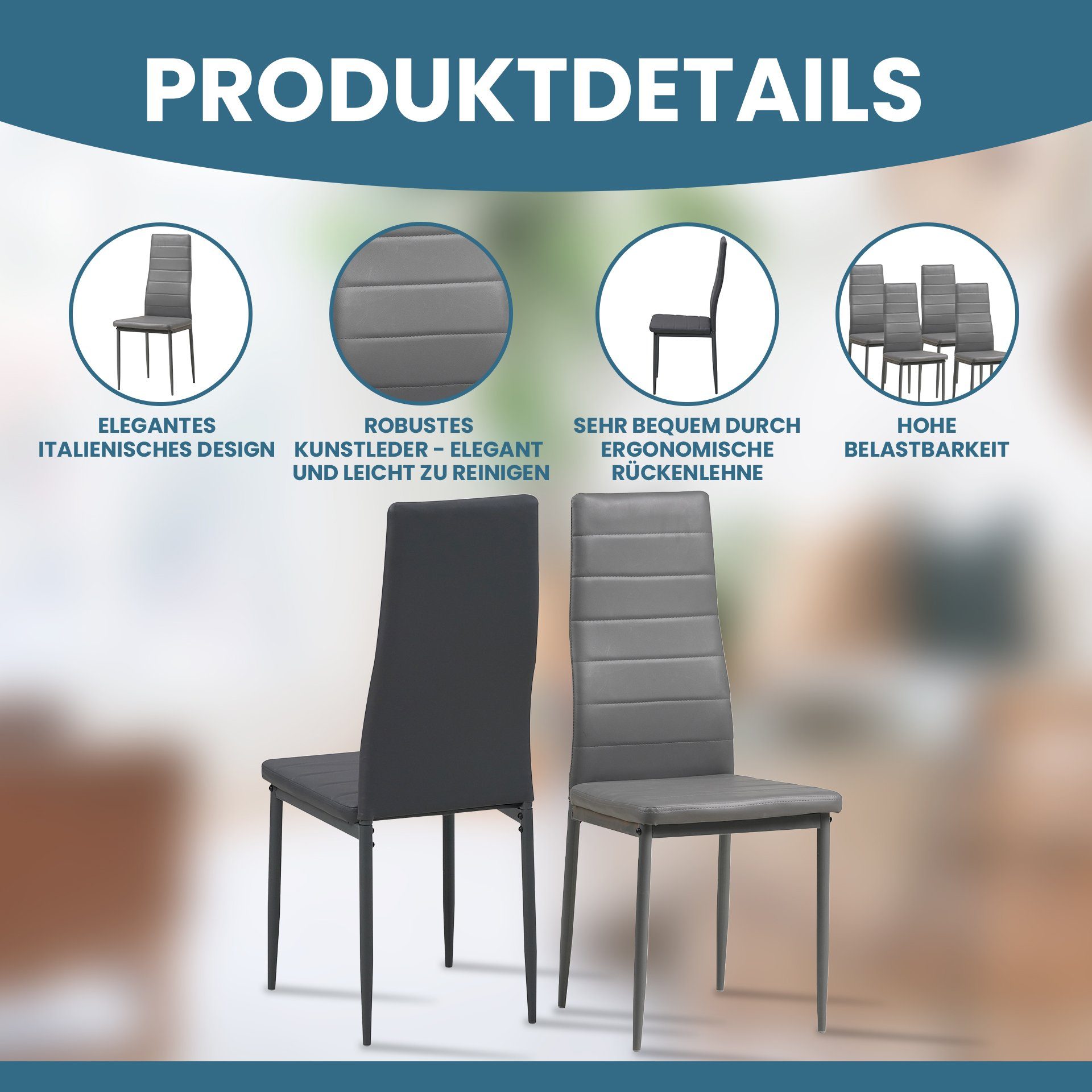 Albatros International Esszimmerstuhl Esszimmerstühle MILANO 6er Set grau K günstig online kaufen