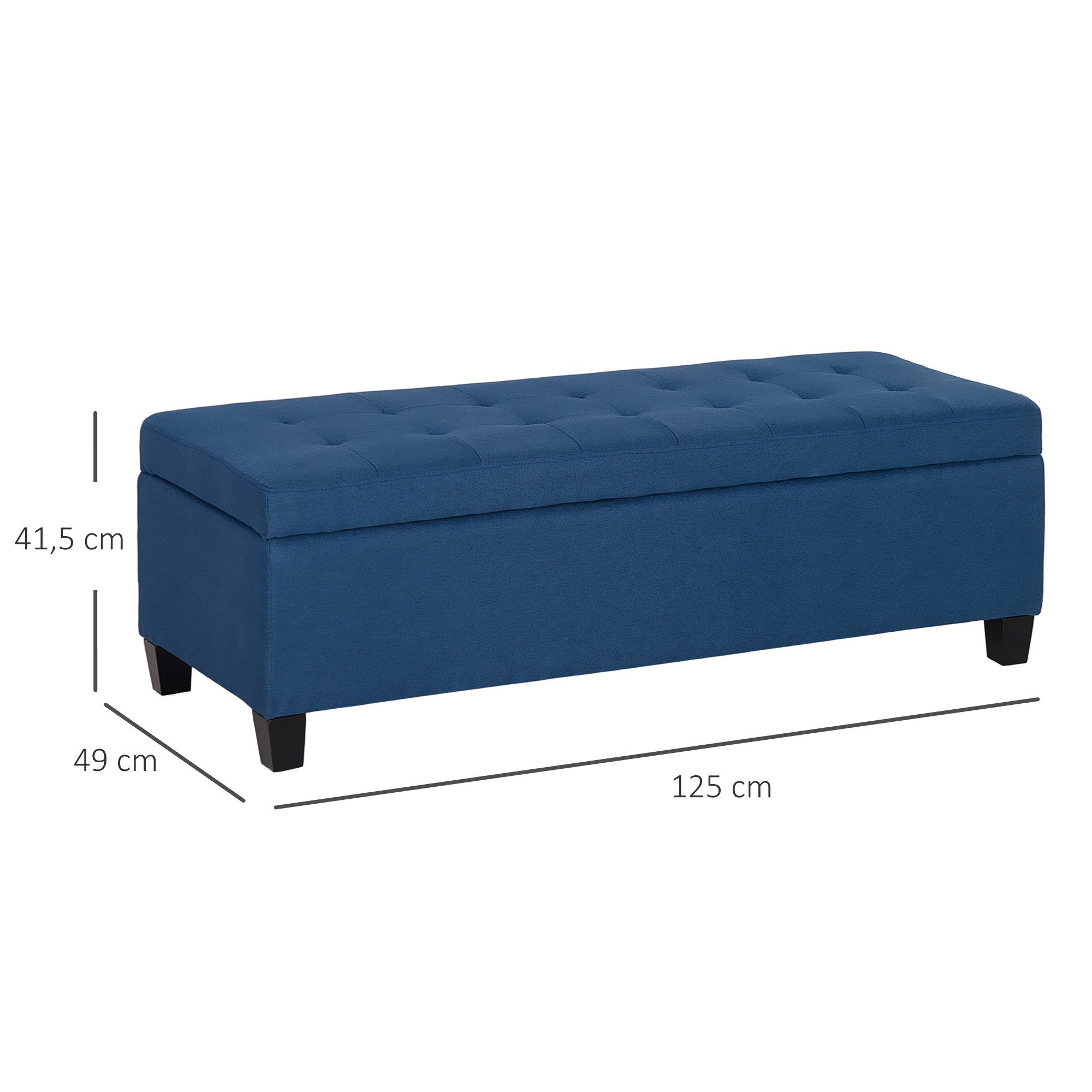 HOMCOM Sitzbank mit Deckel, Leinenoptik (Bettbank, 1-St., Polsterbank mit Stauraum), für Wohnzimmer, Schlafzimmer, Blau, 125 x 49 x 41,5 cm